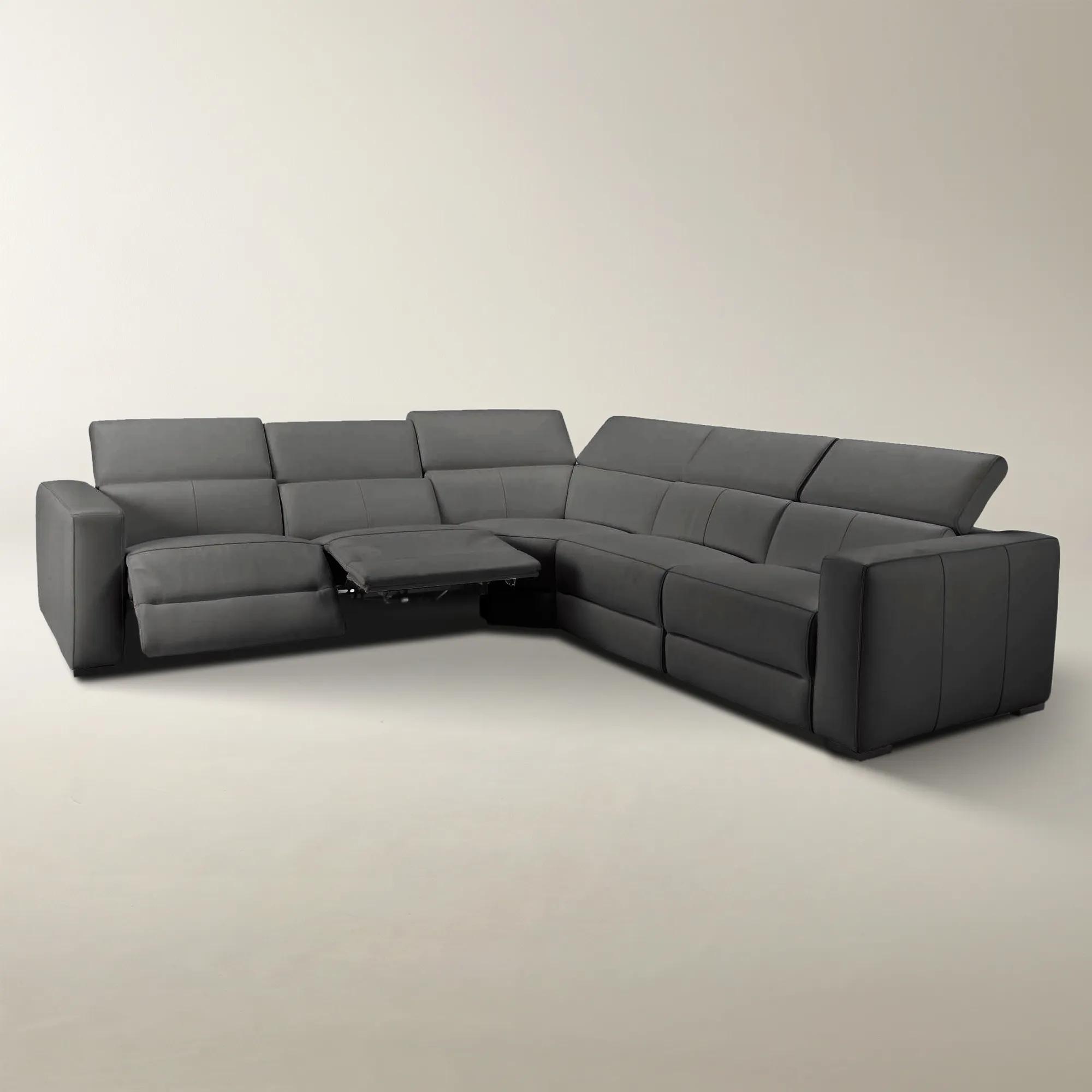 Verona 5-Piece L-Shaped Reclining Charcoal Leather Sectional