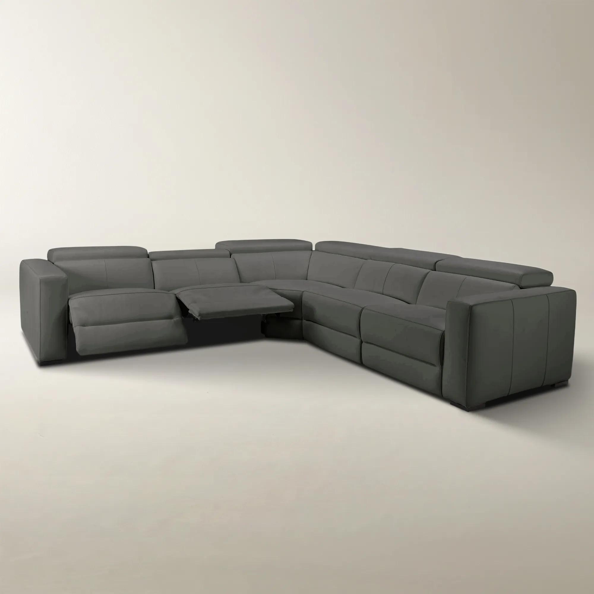Verona 5-Piece L-Shaped Reclining Charcoal Leather Sectional