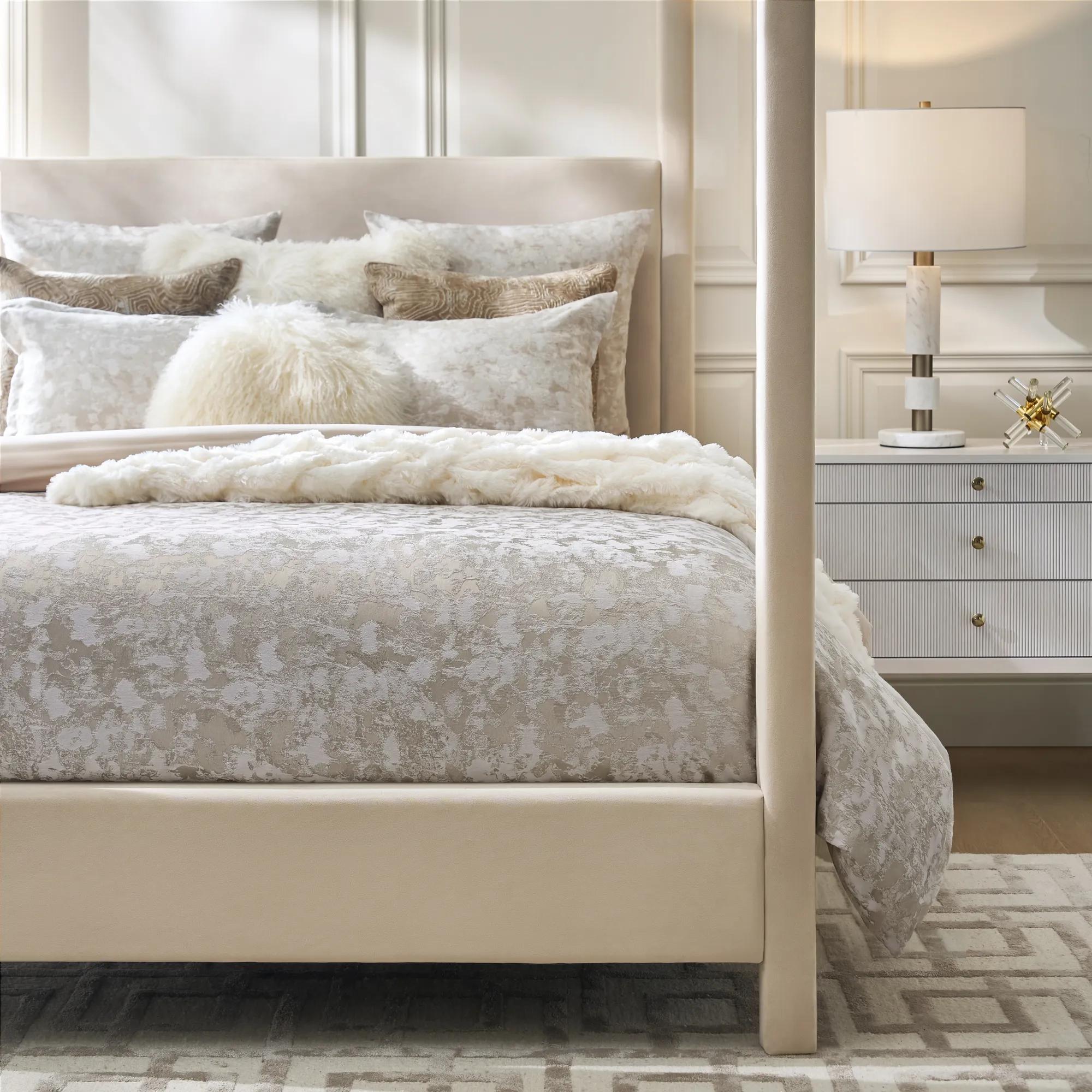 Nimbus Jacquard Metallic Champagne and Silver Bedding Set