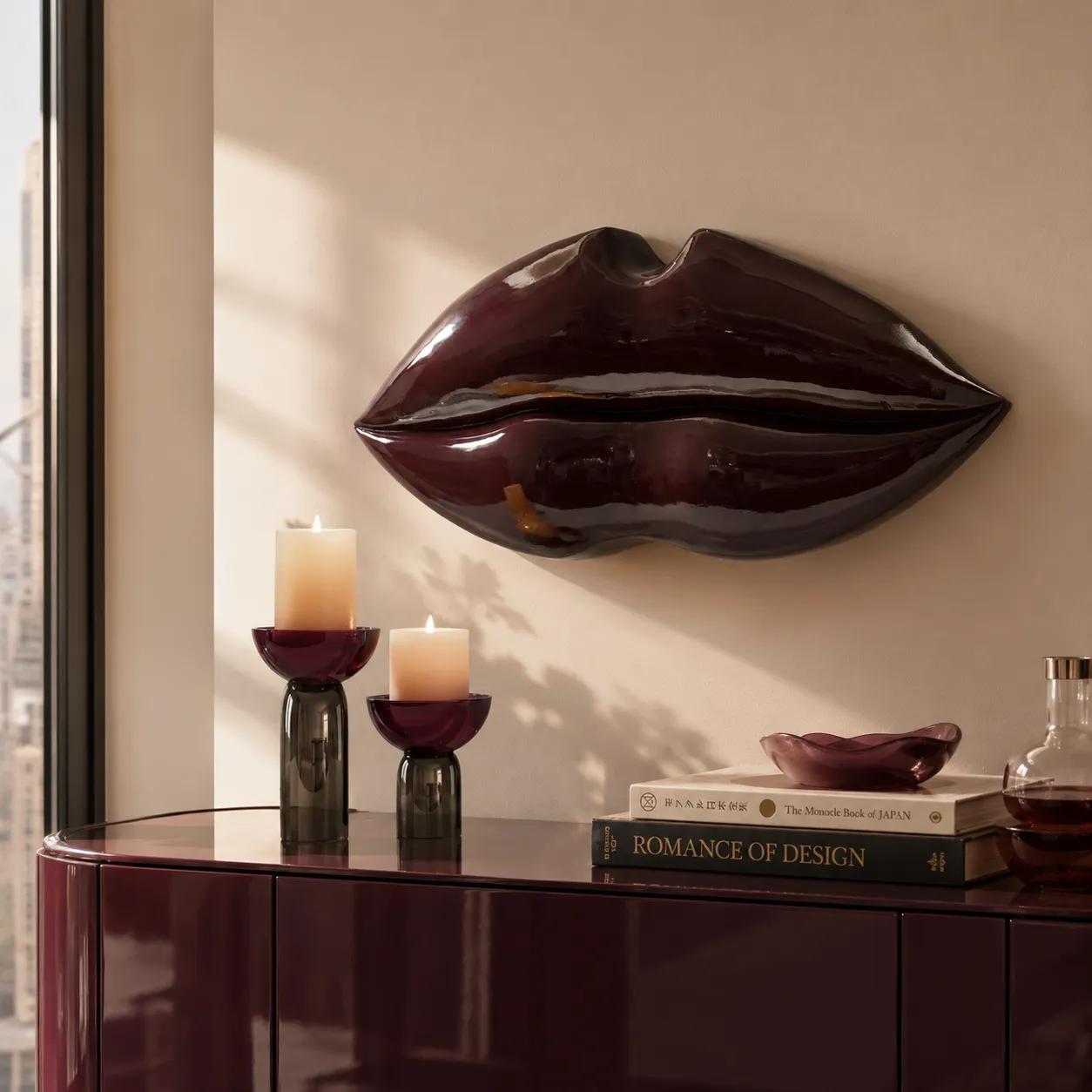 Grand Lips Fig Poly Resin High Gloss Wall Decor 27.5" x 12.5"