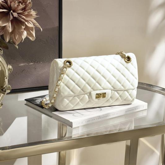 Handbag Flap White Ceramic High Gloss Coin Bank 10" x 5.75"