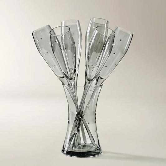 Sophie Toasting Flute Set - Charcoal with Confetti Pearls