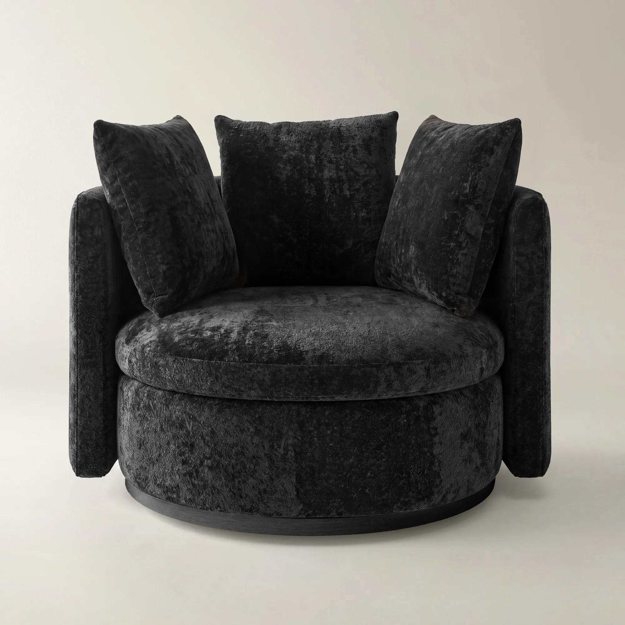 Stria Black Chenille Swivel Accent Chair