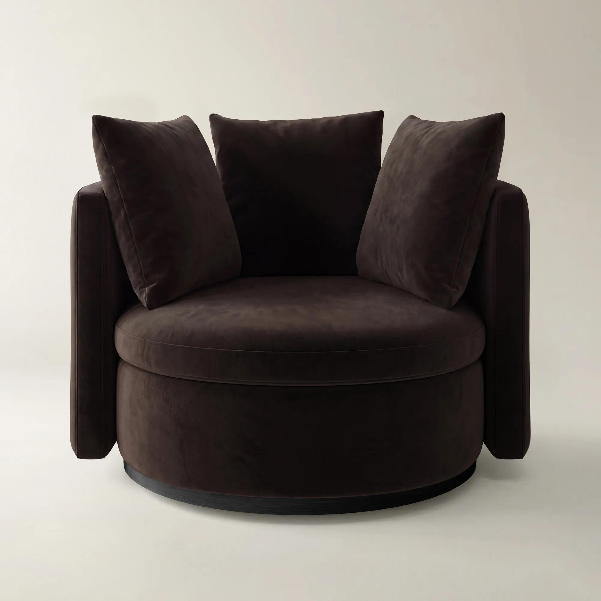 Stria Dark Chocolate Velvet Swivel Accent Chair