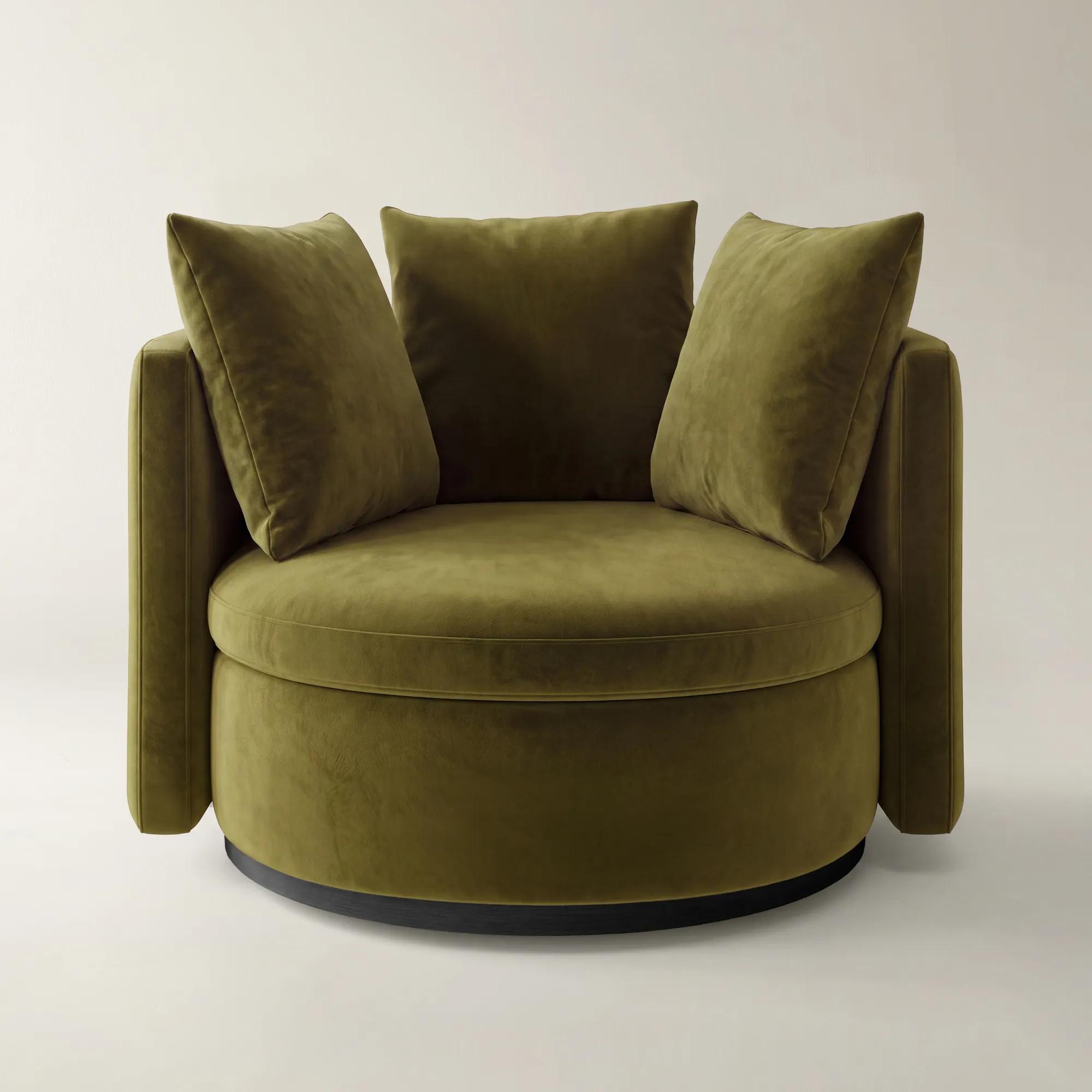 Stria Deep Olive Velvet Swivel Accent Chair