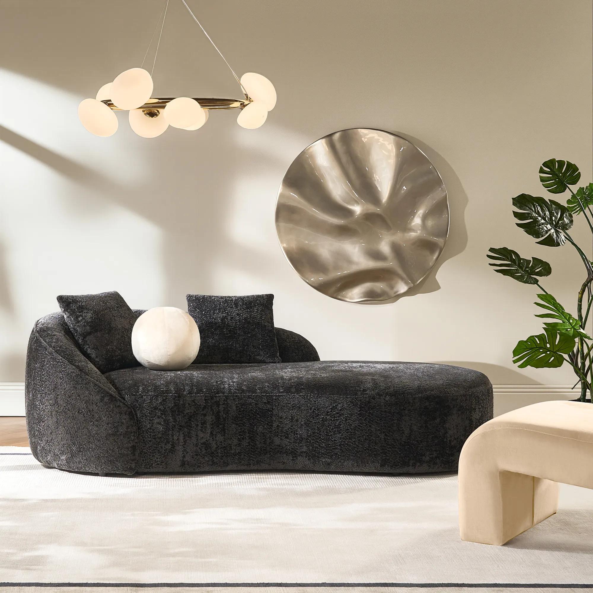 Irene Chenille Chaise (87.5") - Charcoal