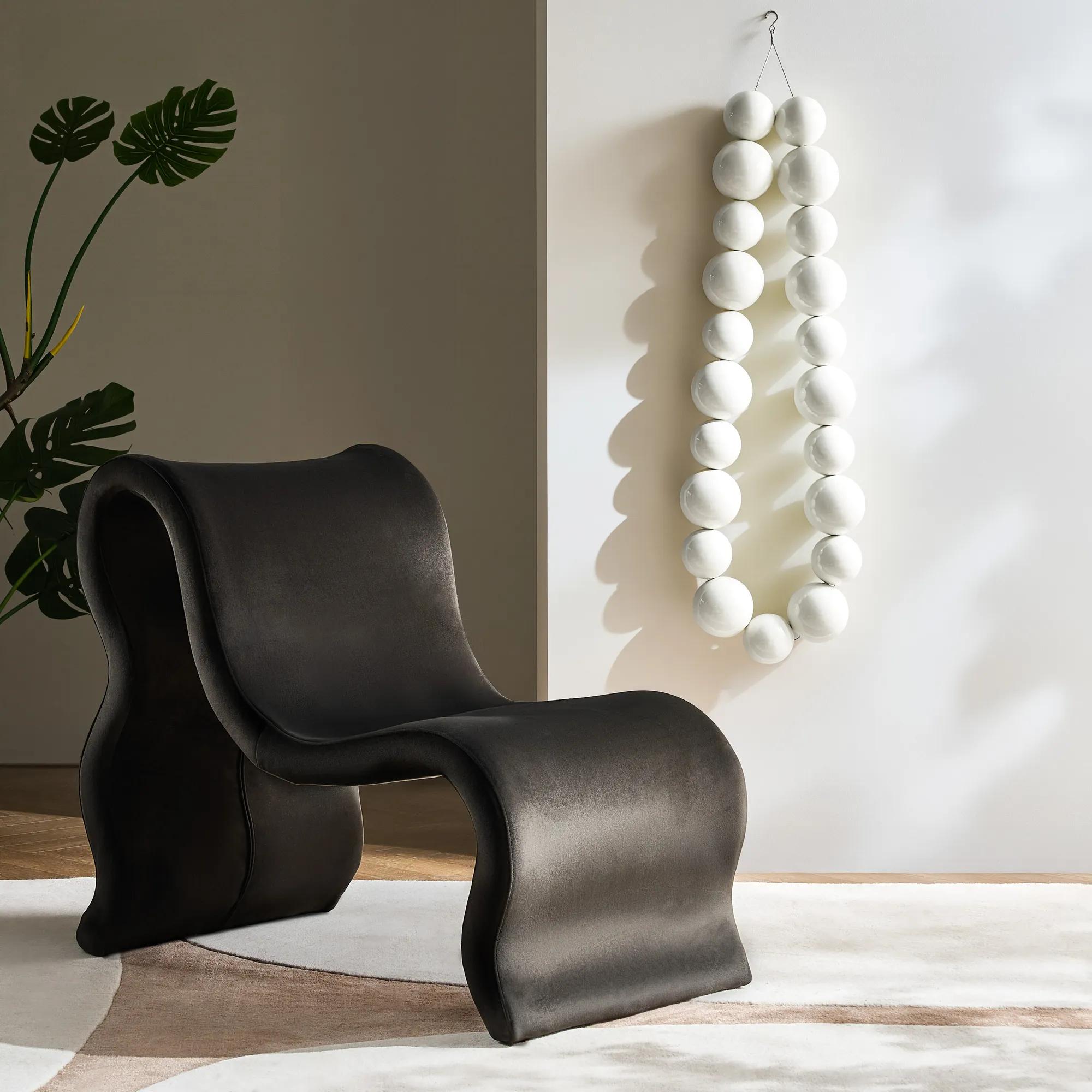 Romy Velvet Accent Chair - Charcoal