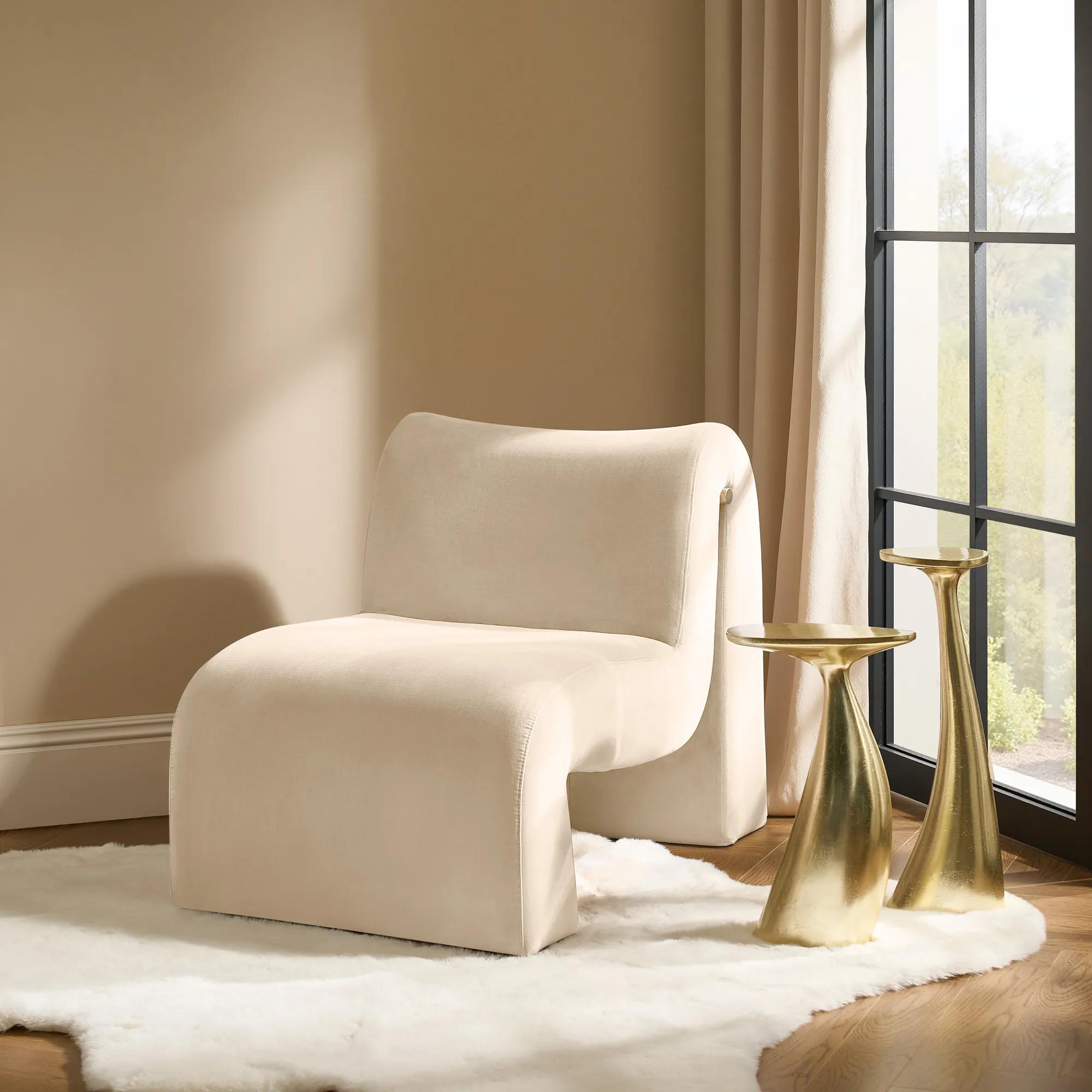 Cora Velvet Accent Chair - Ivory