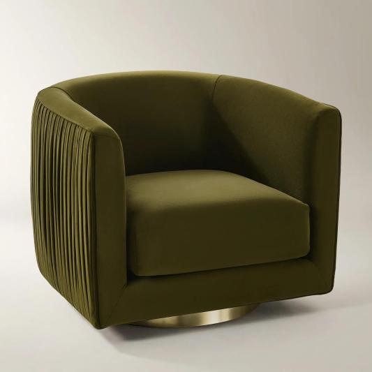 Lyssa Pleated Deep Olive Velvet Swivel Accent Chair