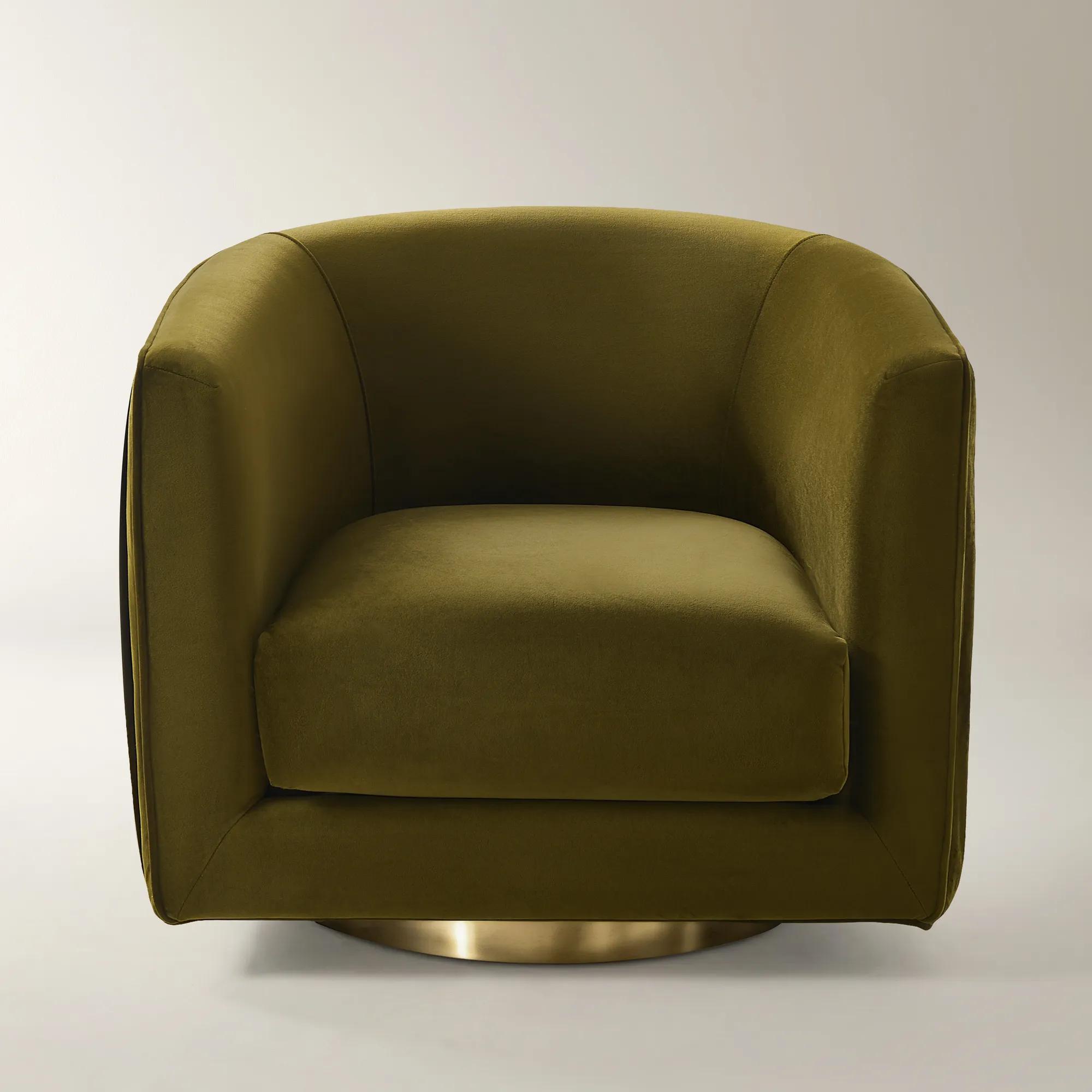 Lyssa Pleated Deep Olive Velvet Swivel Accent Chair