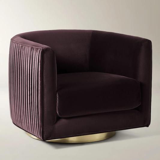 Lyssa Pleated Fig Velvet Swivel Accent Chair