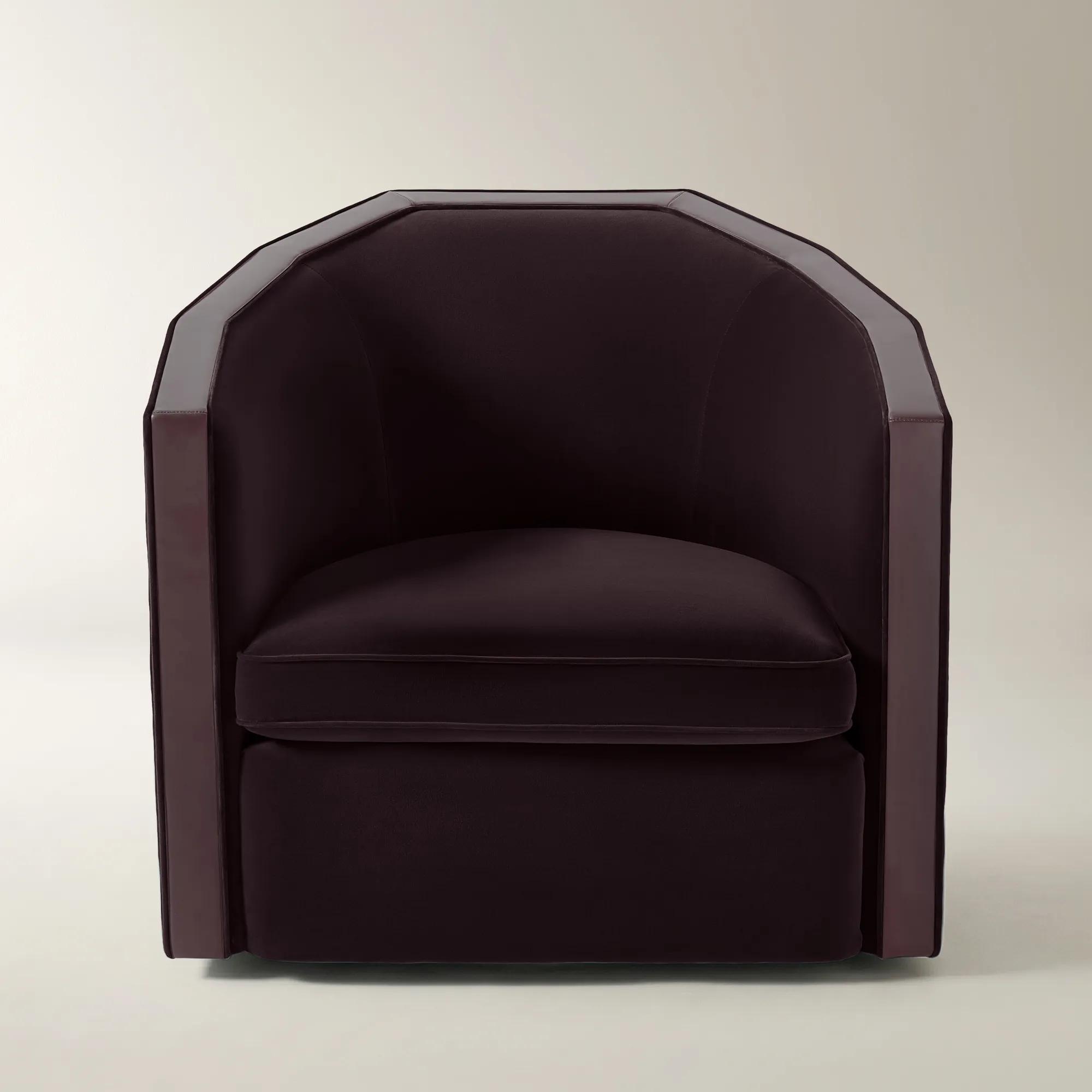Vesper Fig Velvet With Leather Swivel Accent Chair