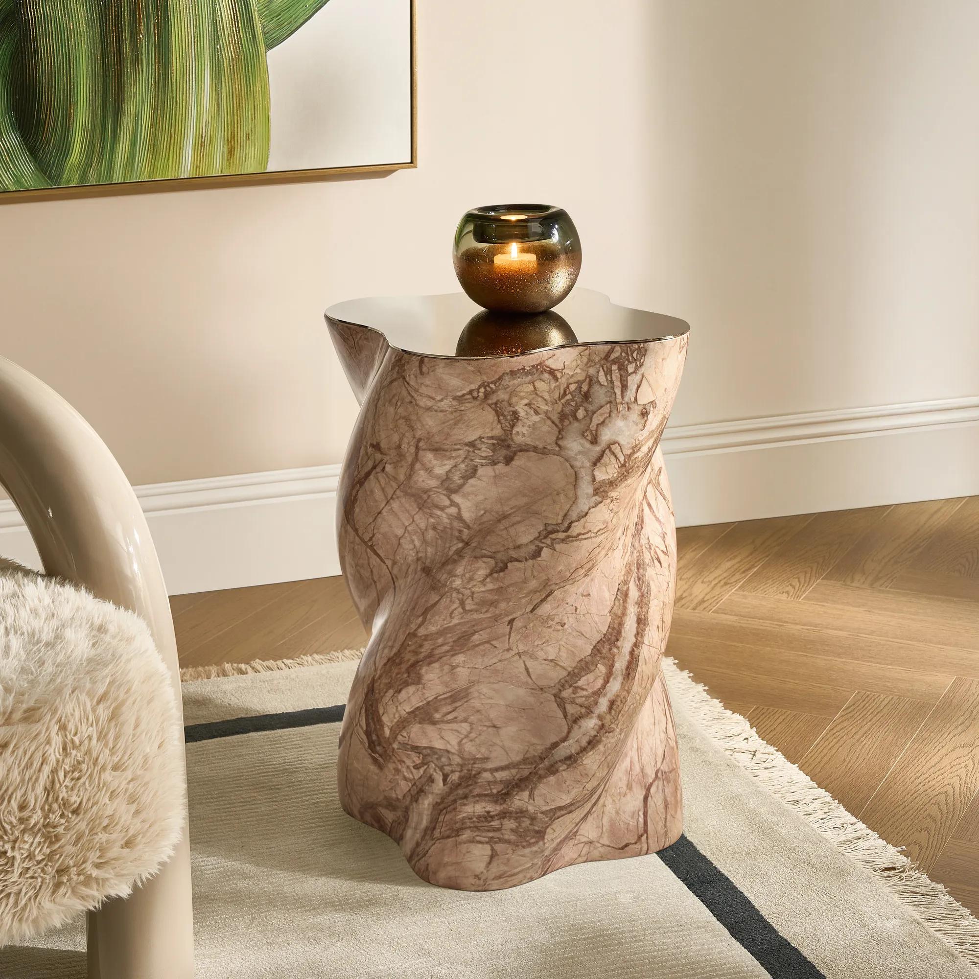 Vega Side Table (13.8") - Sunset Marble