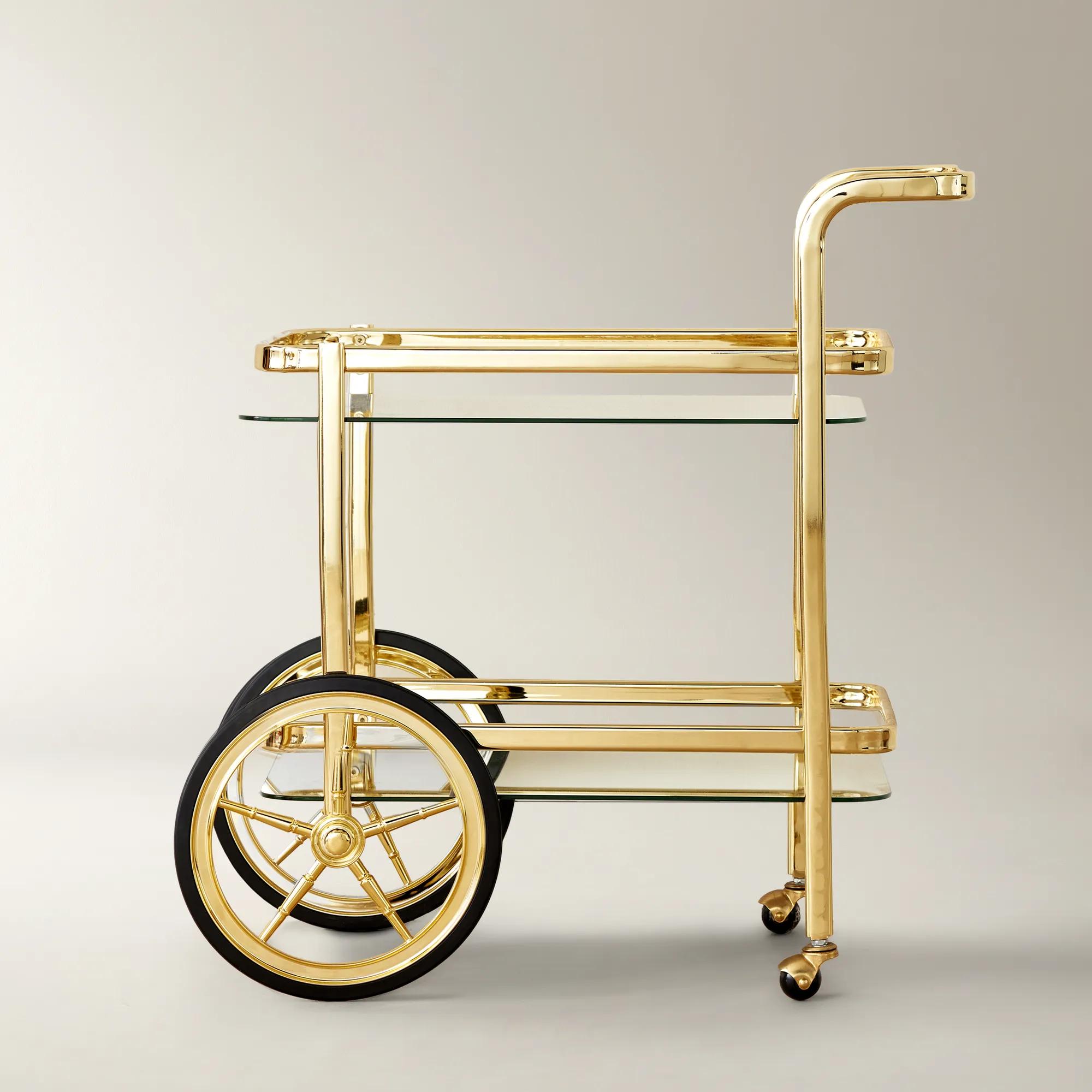 Trolley Soft Gold Steel And Glass 2-Tier Bar Carts (29.5")