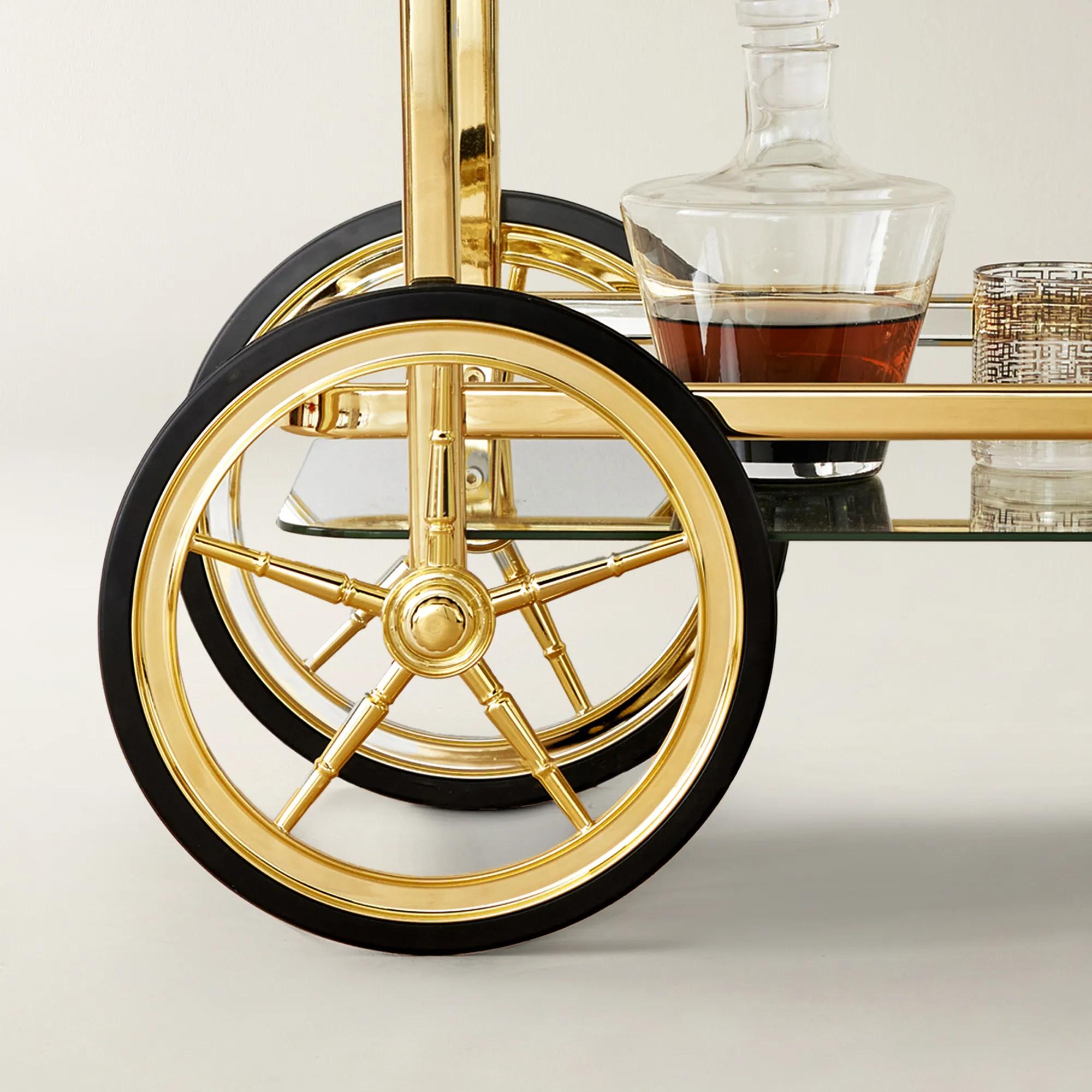 Trolley Soft Gold Steel And Glass 2-Tier Bar Carts (29.5")