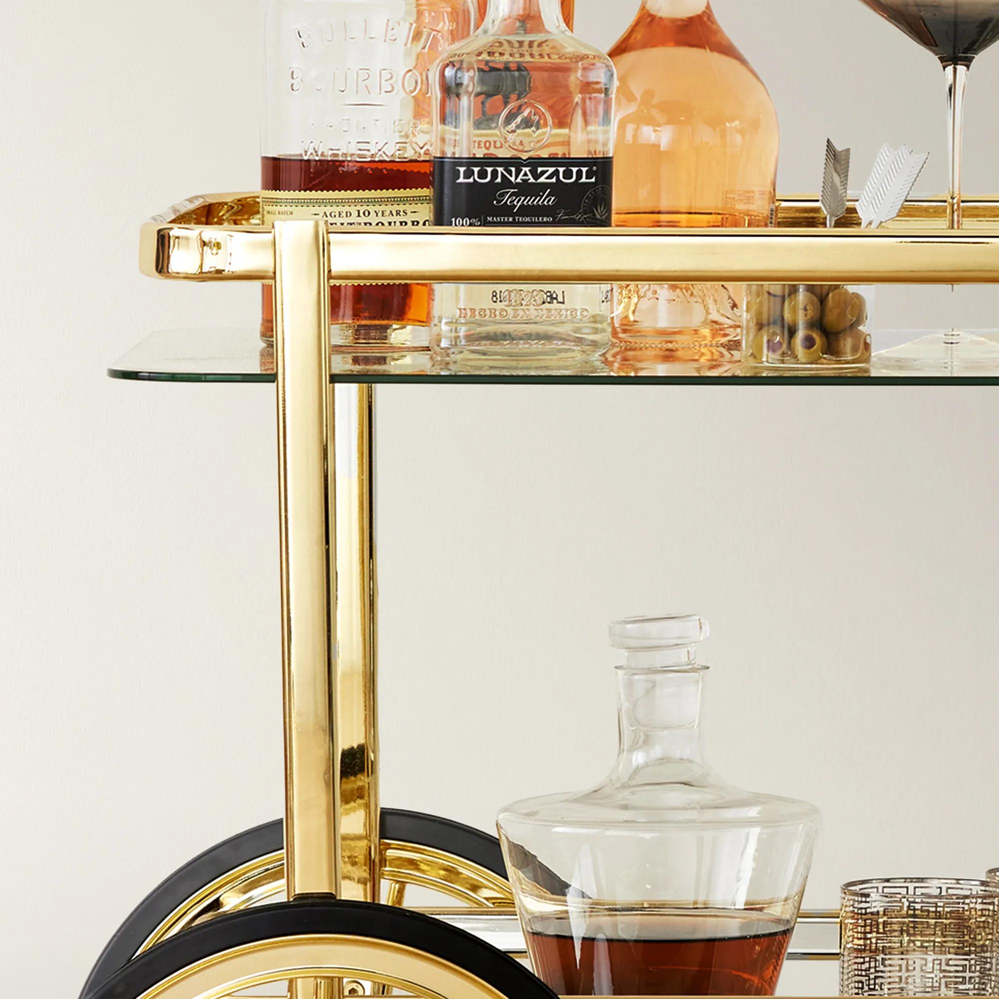 Trolley Soft Gold Steel And Glass 2-Tier Bar Carts (29.5")