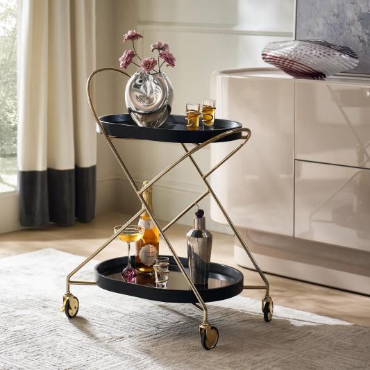 Cleo Black Oak  2-Tier Bar Cart (22.5")