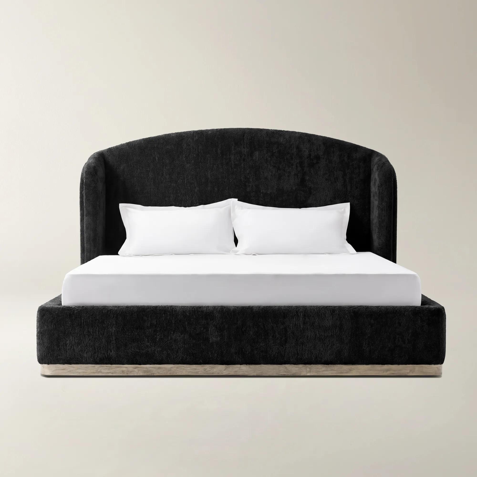 Glimmer Black Chenille Upholstered King Platform Bed