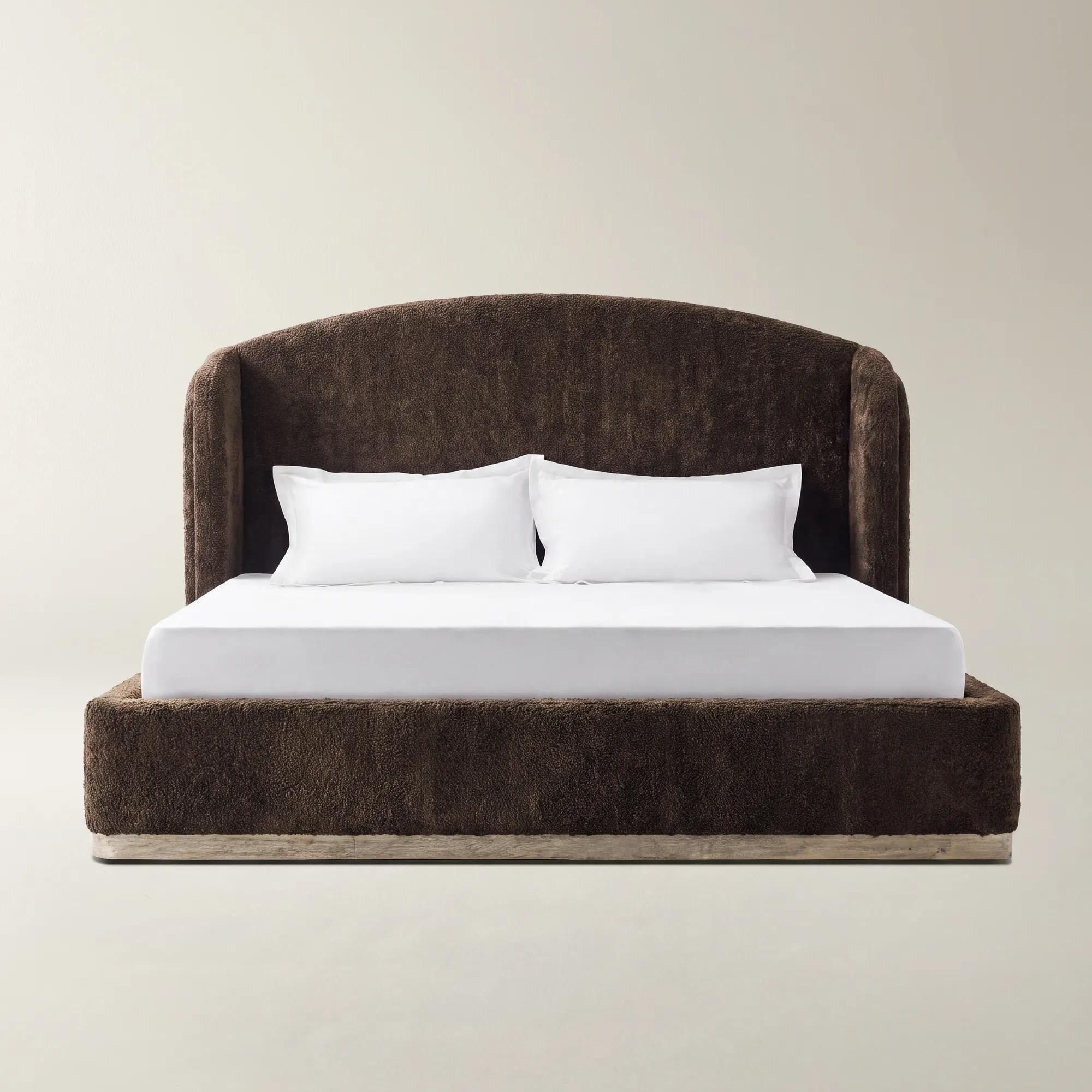 Glimmer Dark Chocolate Chenille Upholstered King Platform Bed
