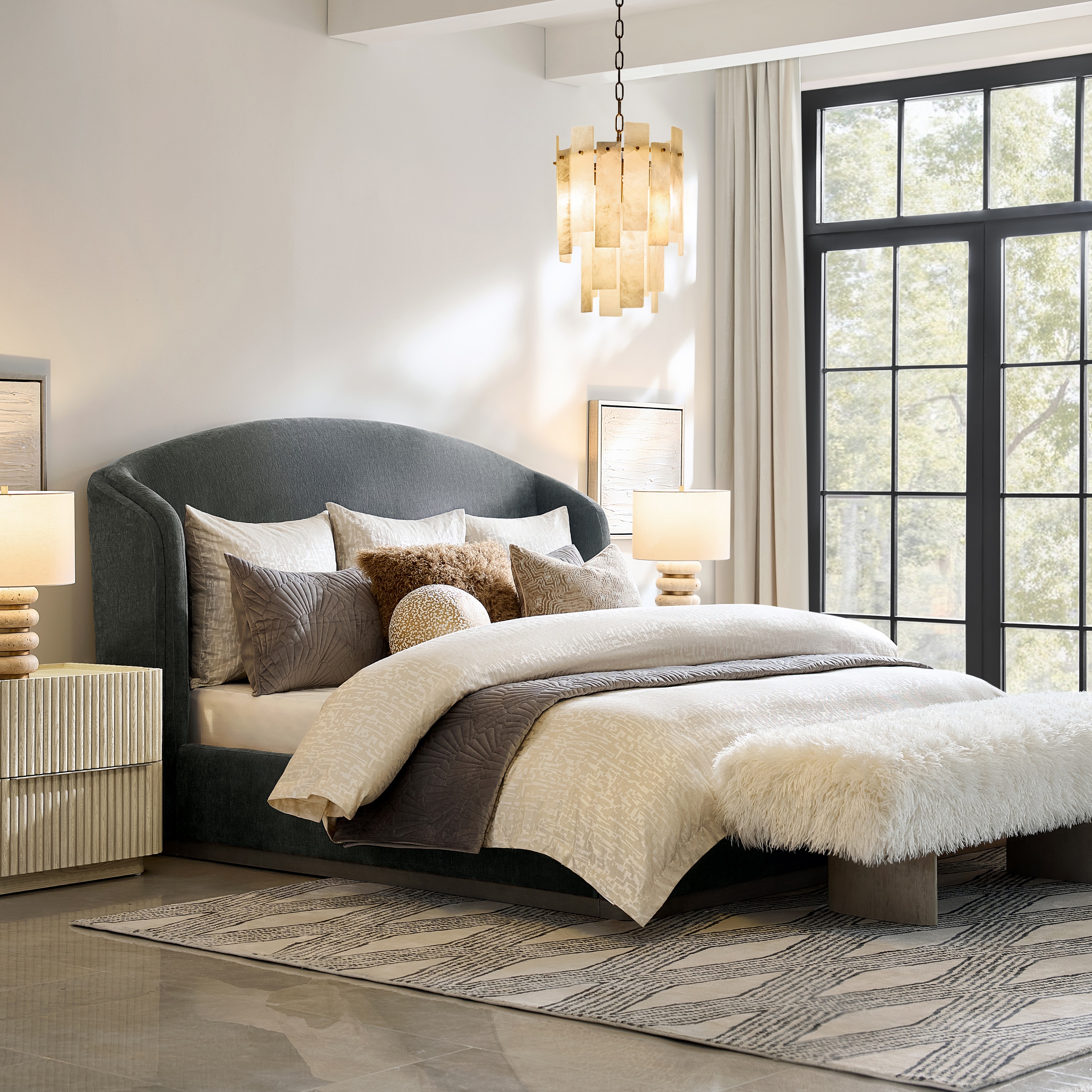 Fan Velvet Quilt Set - Smoke Grey