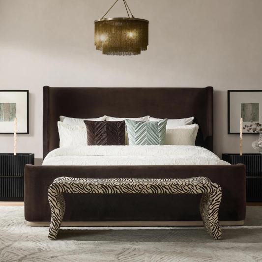 Stria Dark Chocolate Velvet Upholstered King Platform Bed