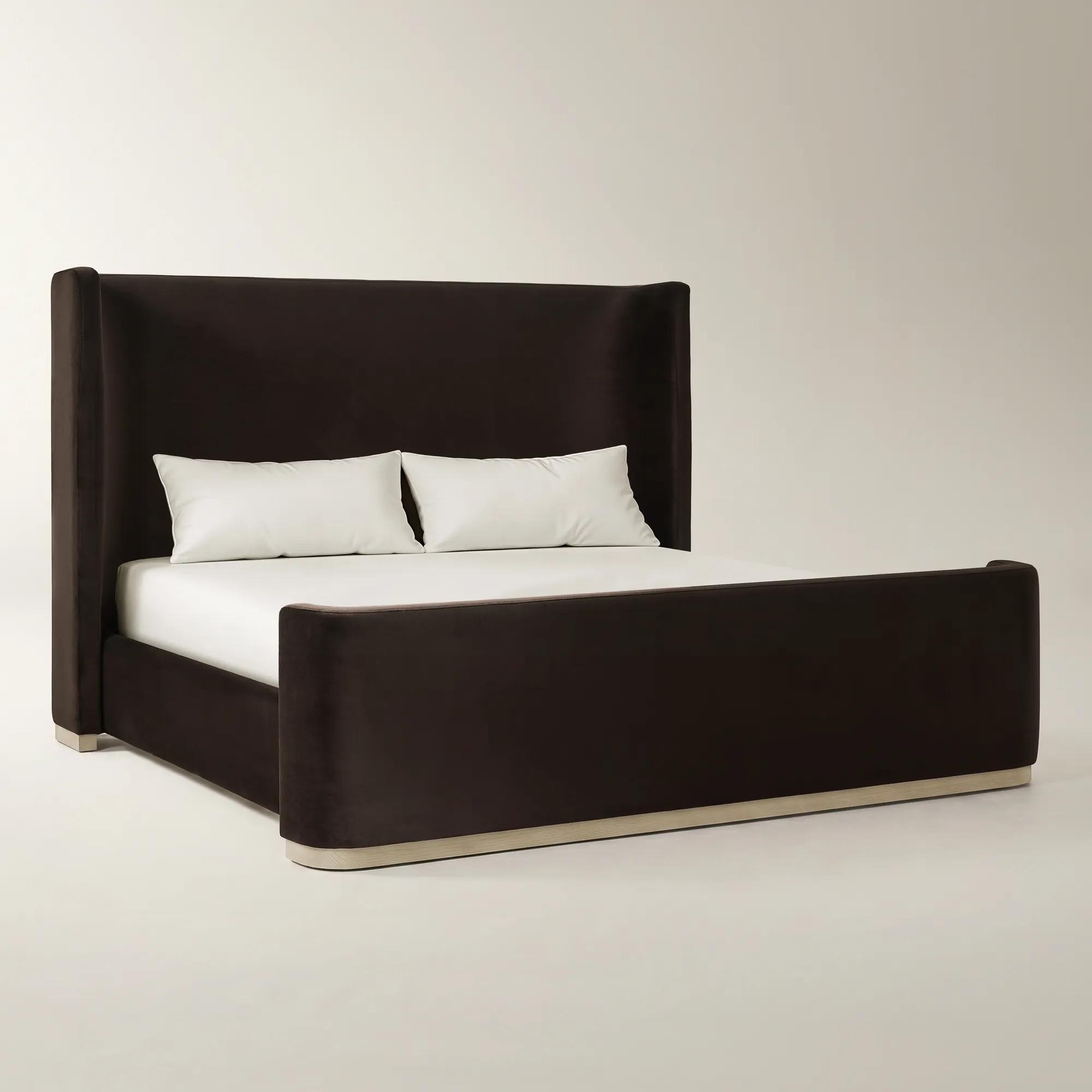 Stria Dark Chocolate Velvet Upholstered Queen Platform Bed