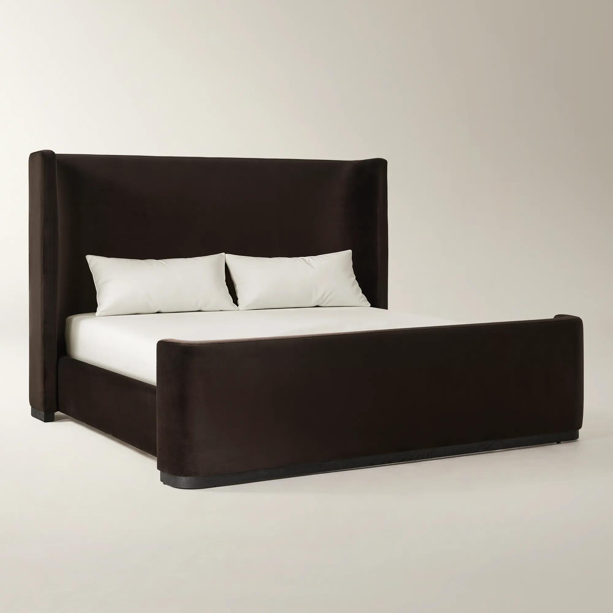 Stria Dark Chocolate Velvet Upholstered Platform Bed