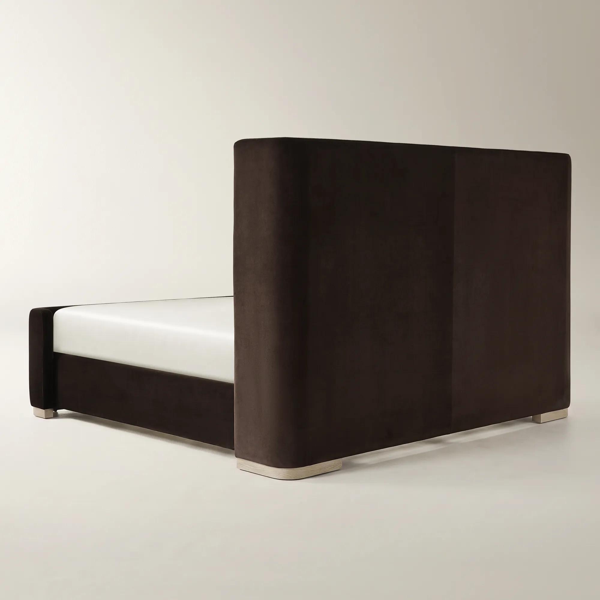 Stria Dark Chocolate Velvet Upholstered Queen Platform Bed