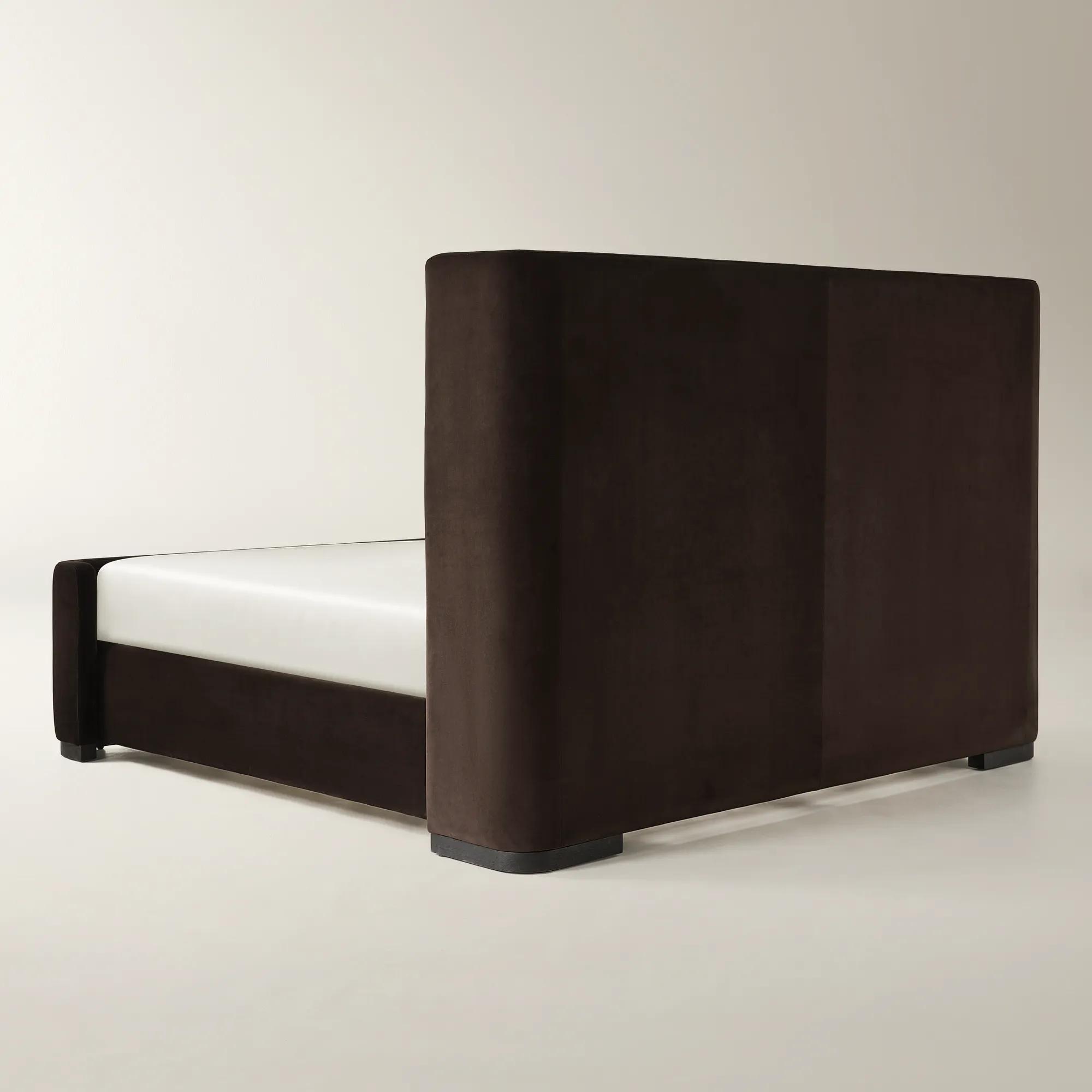 Stria Dark Chocolate Velvet Upholstered Platform Bed