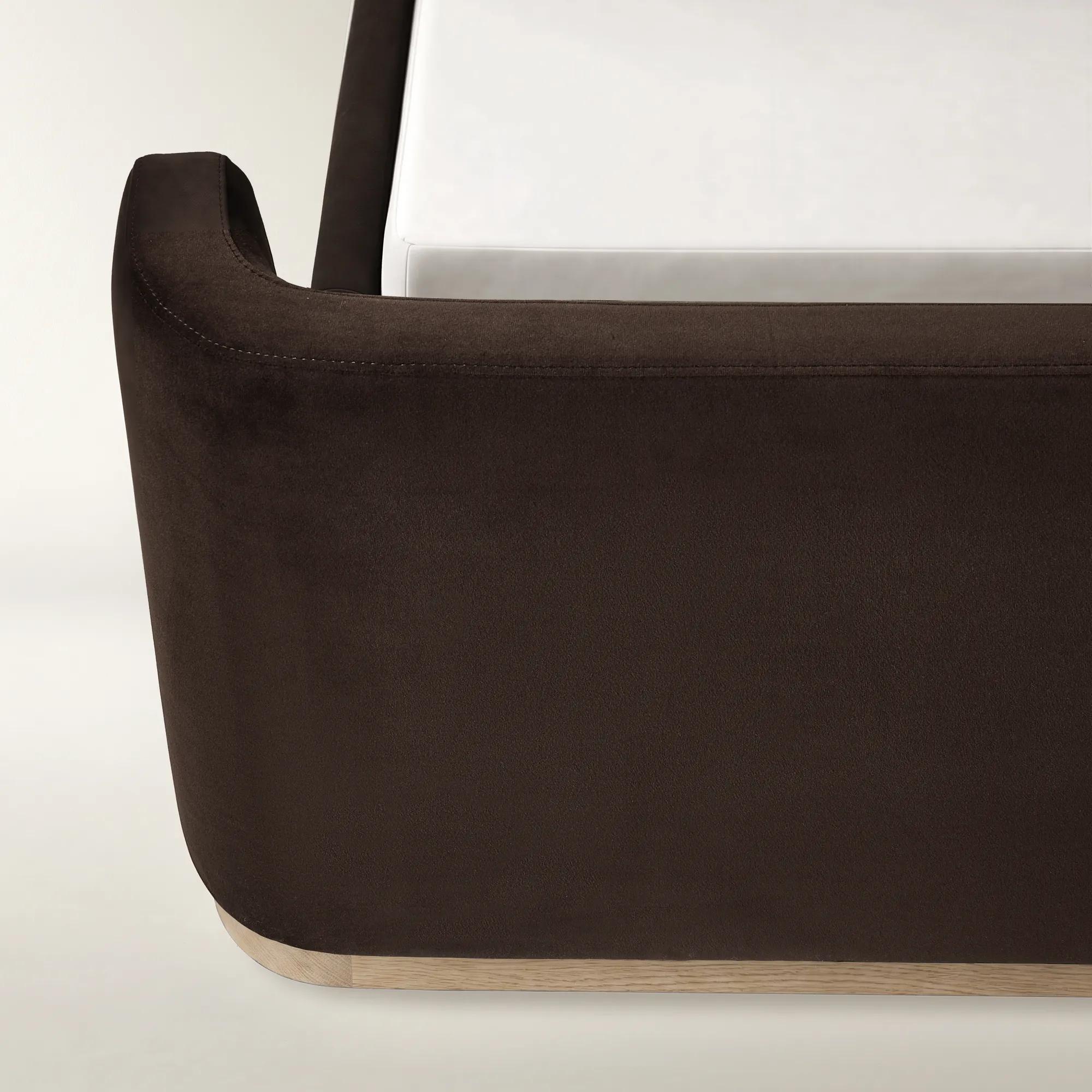 Stria Dark Chocolate Velvet Upholstered Queen Platform Bed