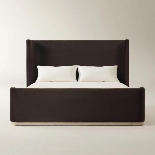 Stria Dark Chocolate Velvet Upholstered King Platform Bed