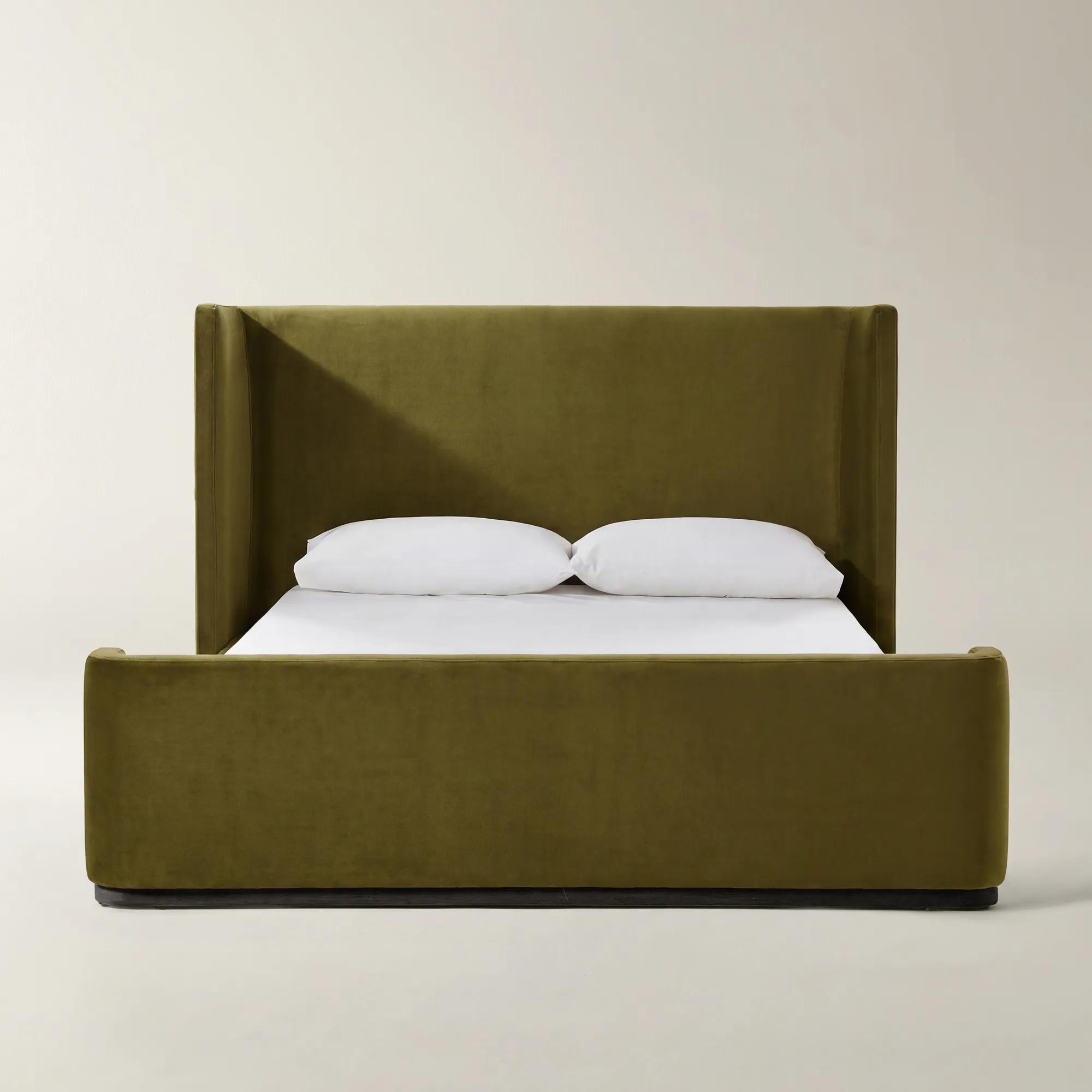 Stria Deep Olive Velvet Upholstered King Platform Bed | Z Gallerie