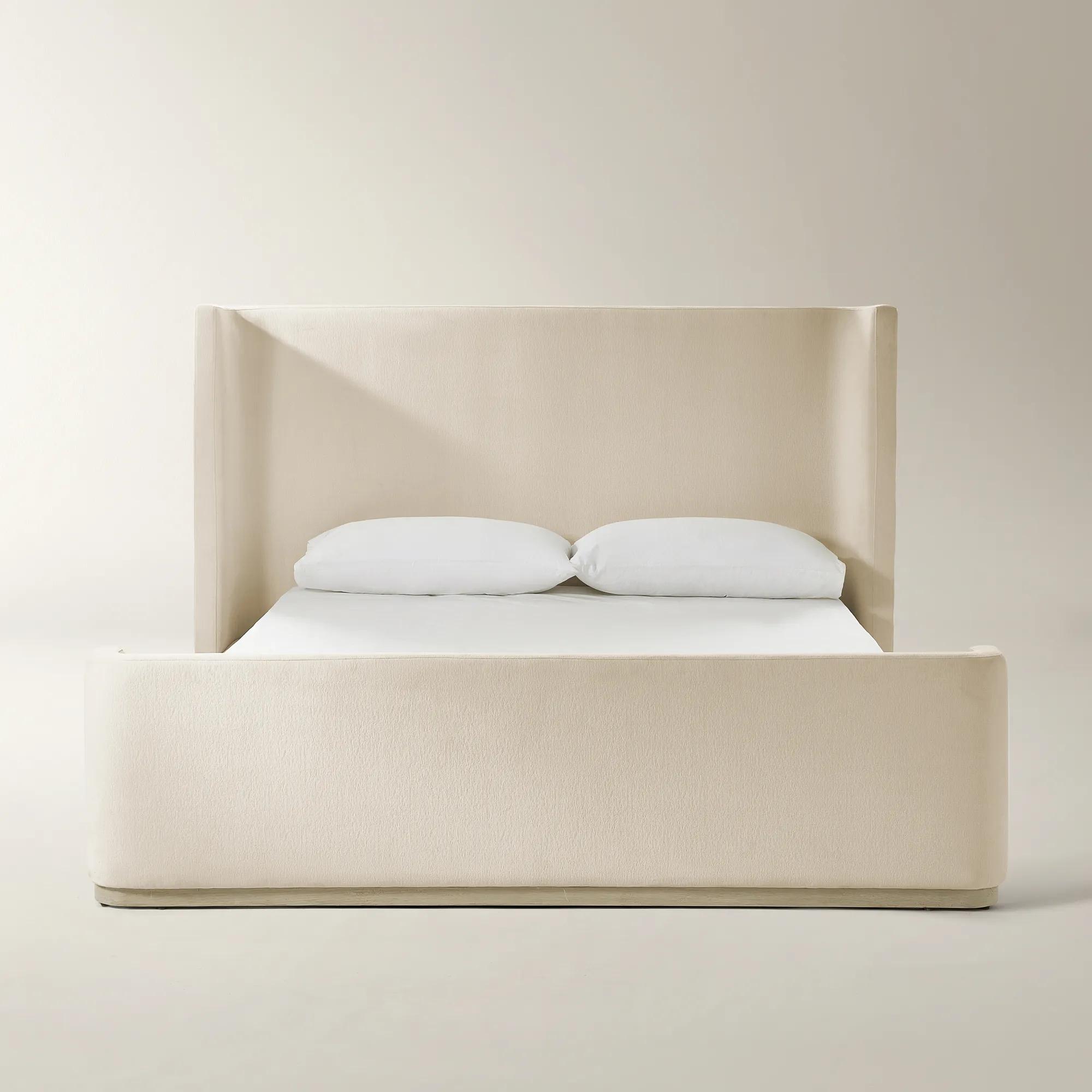 Stria Oatmeal Velvet Upholstered King Platform Bed | Z Gallerie