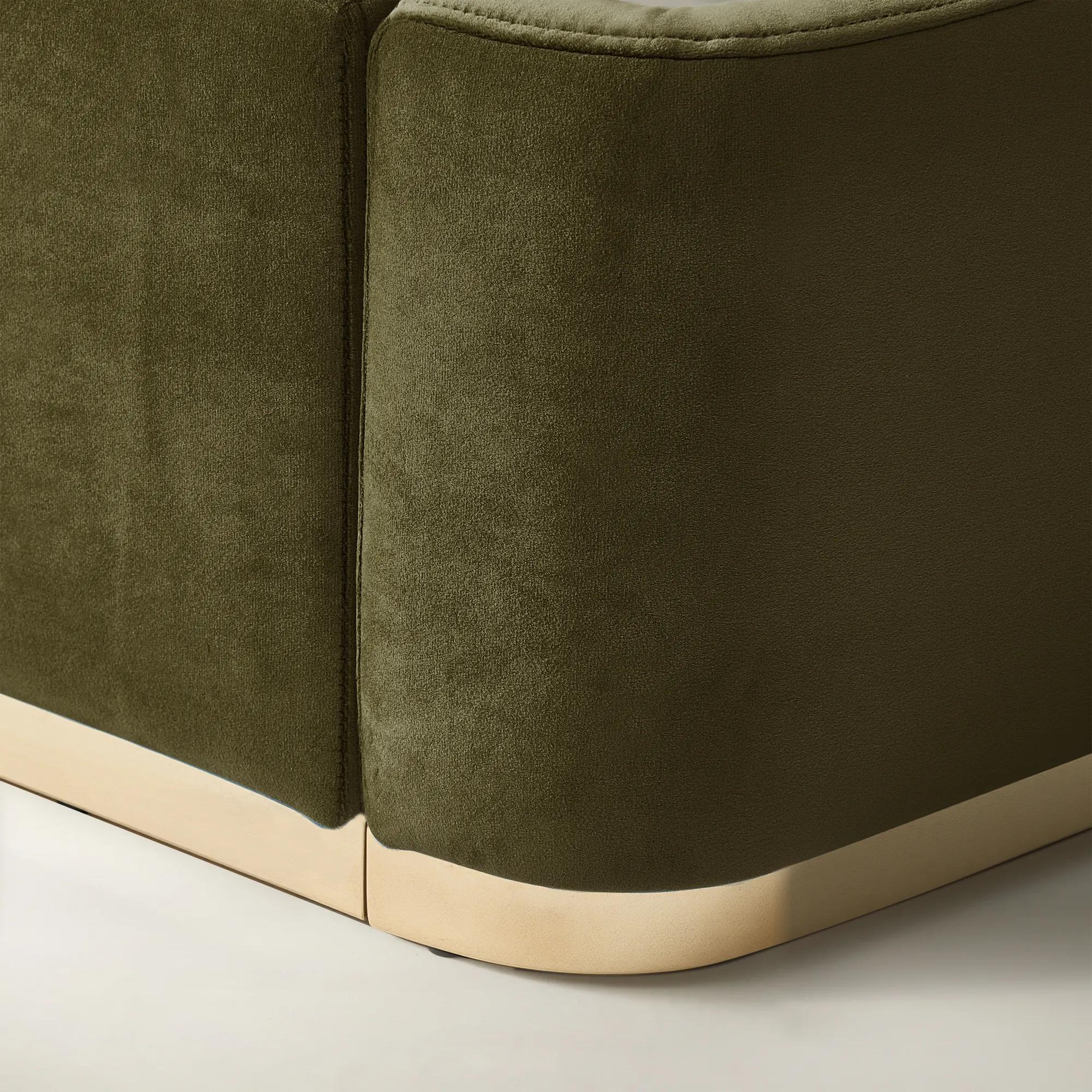 Glimmer Deep Olive Velvet Upholstered King Platform Bed