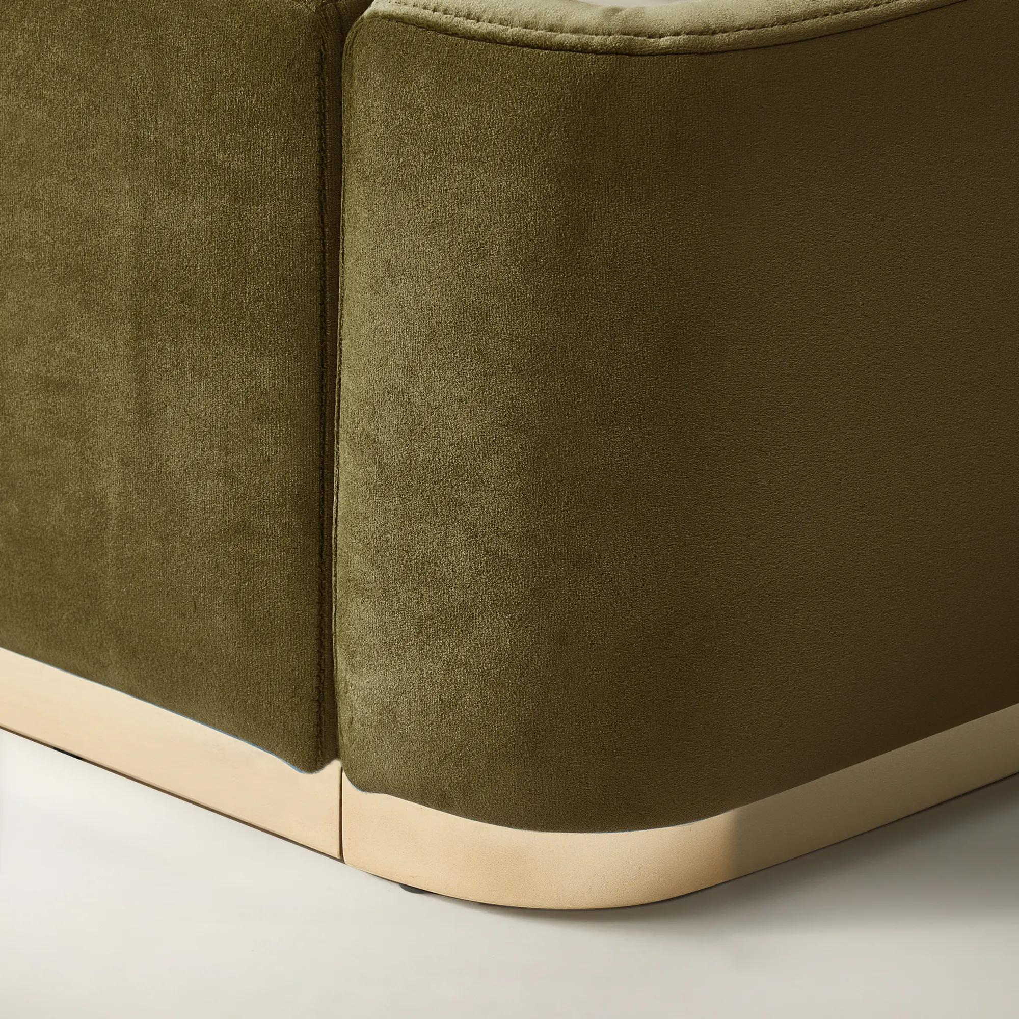 Glimmer Deep Olive Velvet Upholstered Platform Bed