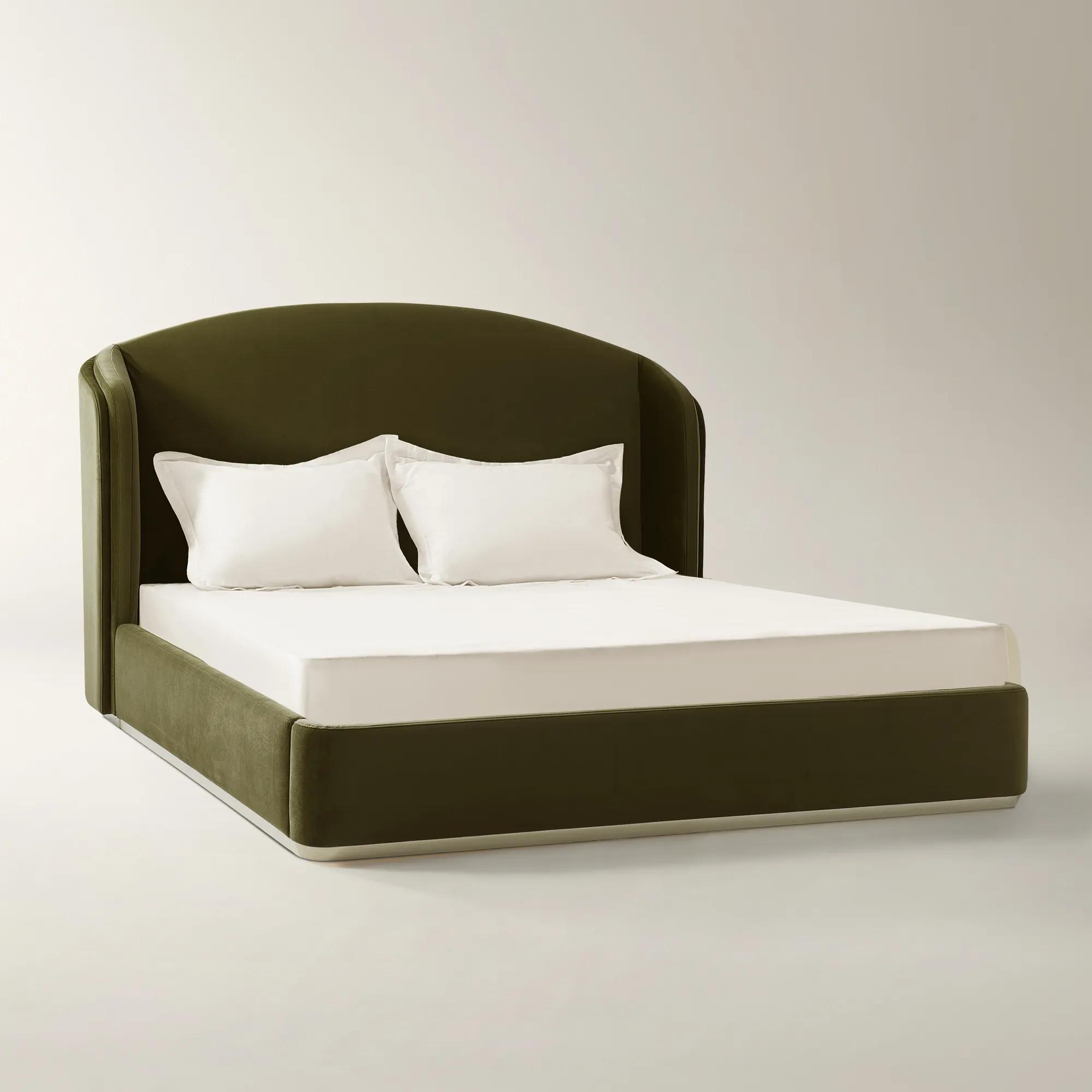 Glimmer Deep Olive Velvet Upholstered King Platform Bed
