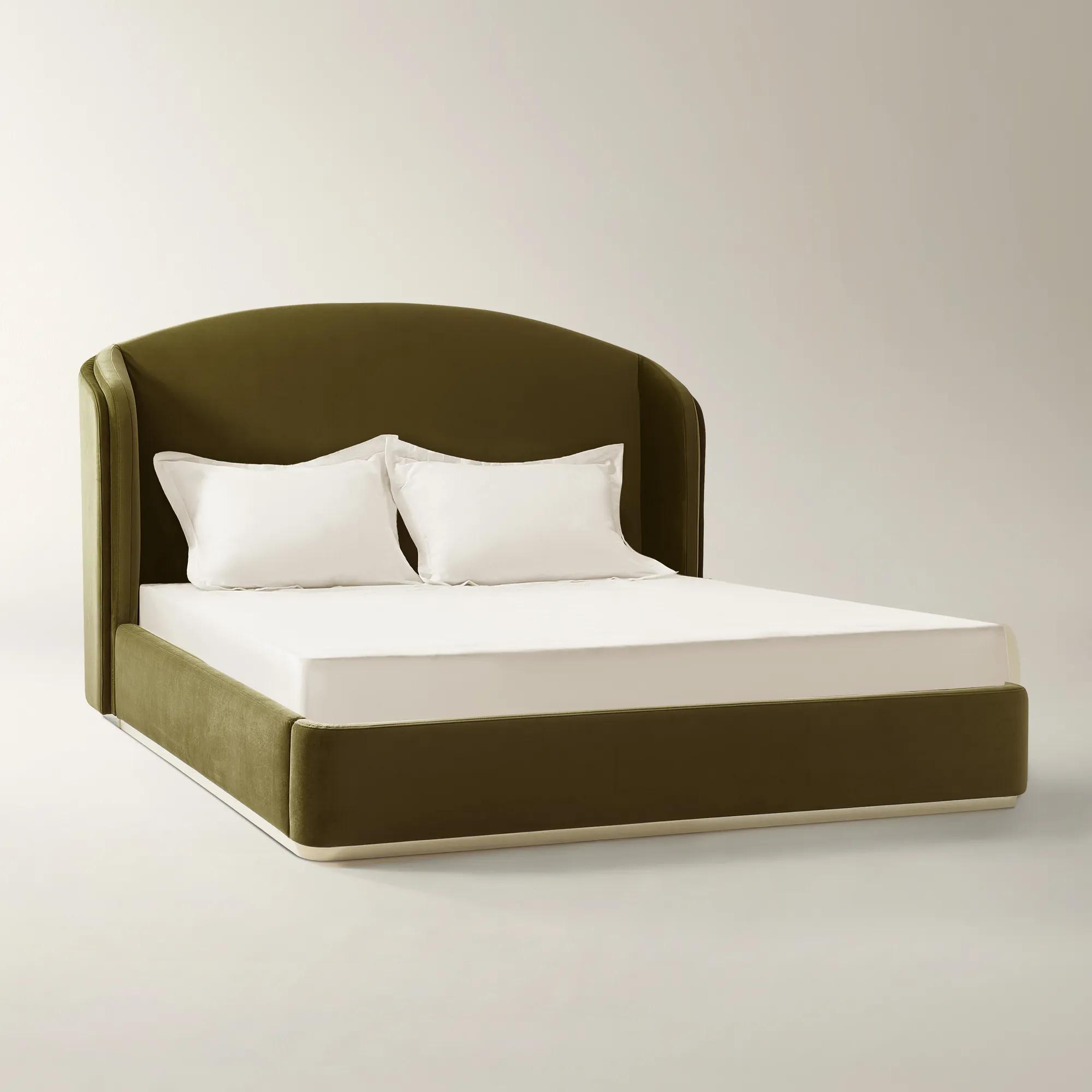 Glimmer Deep Olive Velvet Upholstered Platform Bed