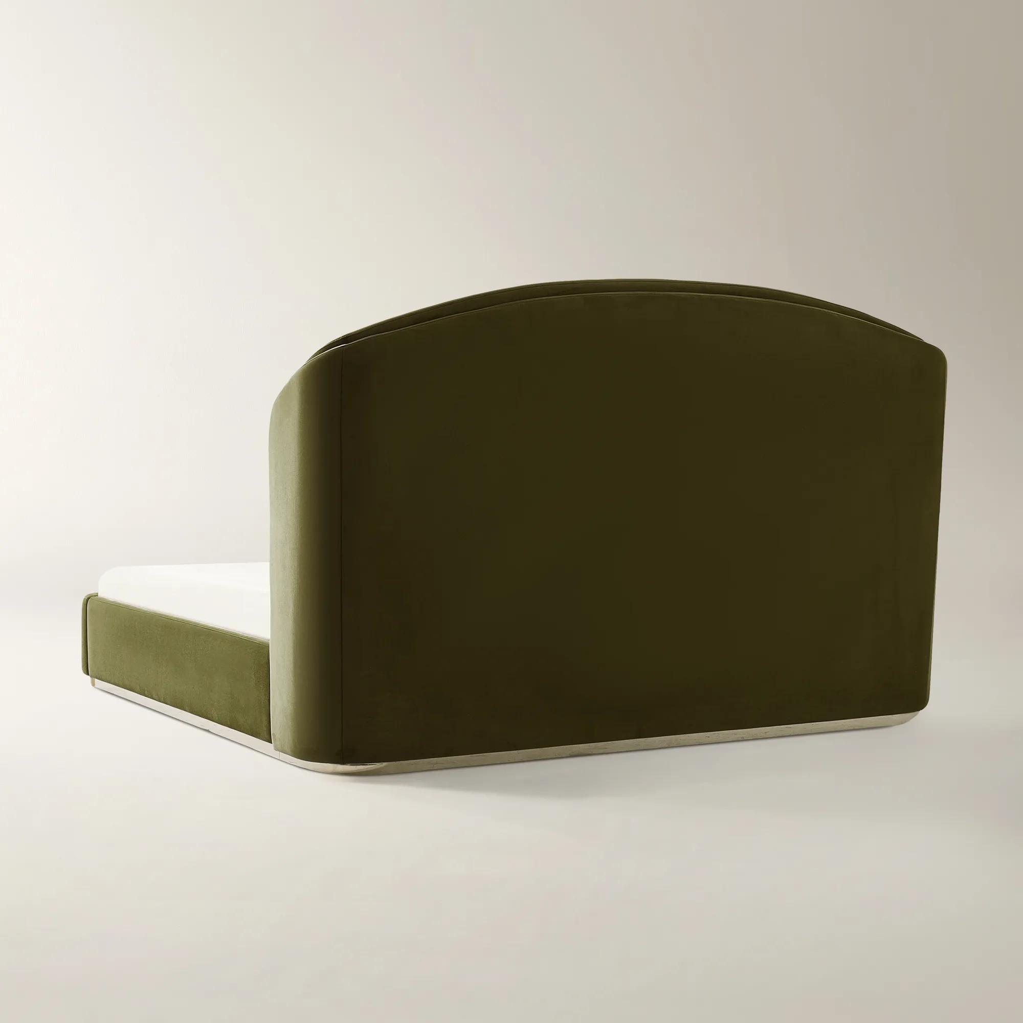 Glimmer Deep Olive Velvet Upholstered King Platform Bed