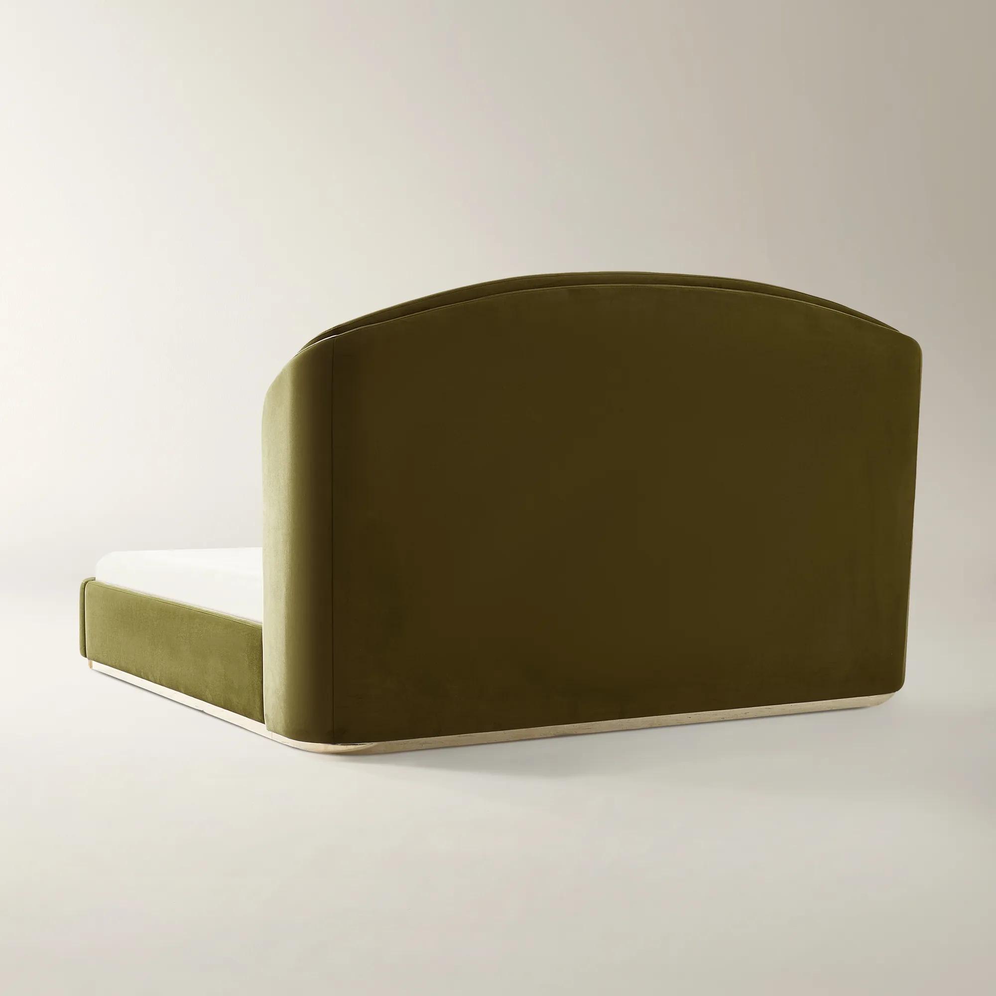 Glimmer Deep Olive Velvet Upholstered Platform Bed