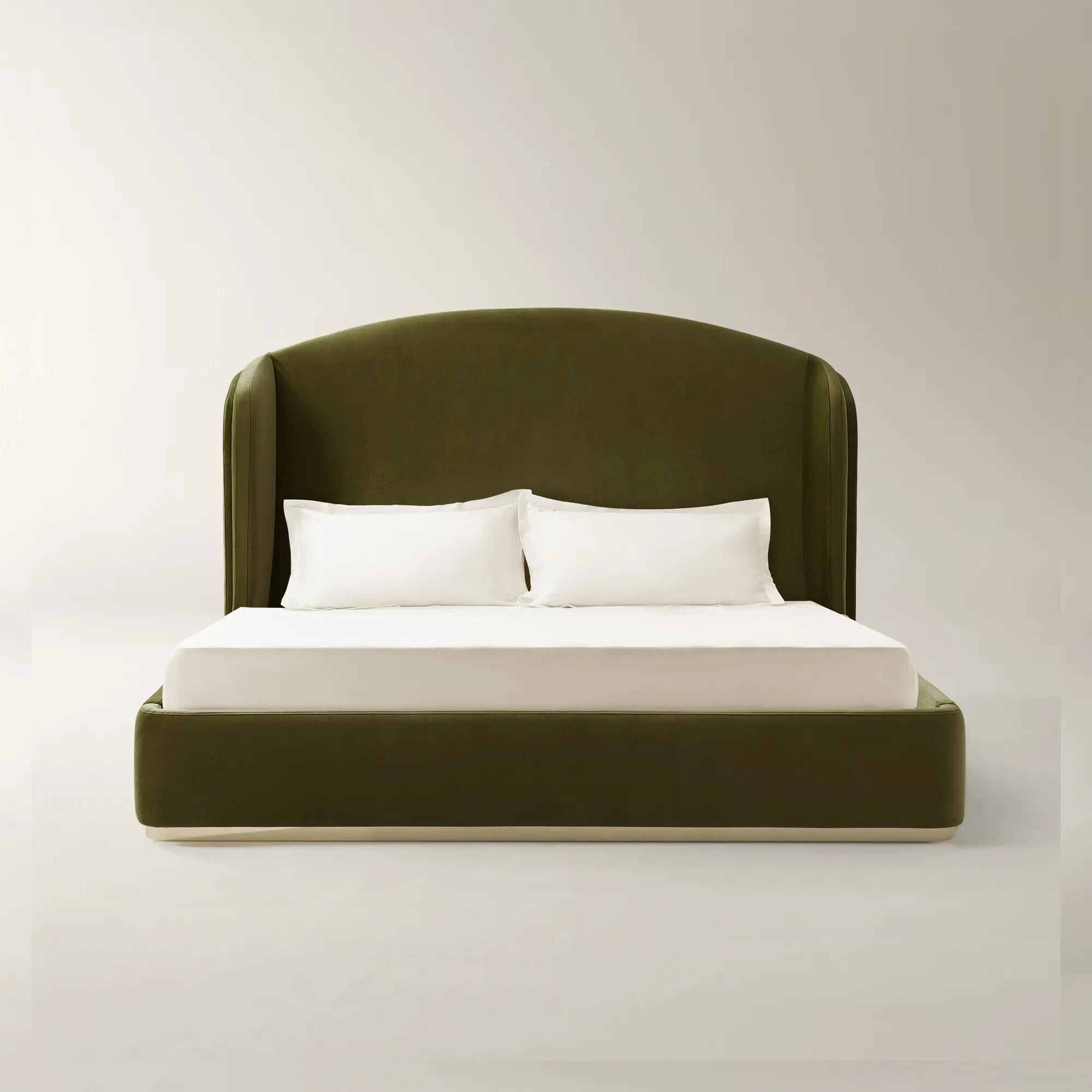 Glimmer Deep Olive Velvet Upholstered King Platform Bed