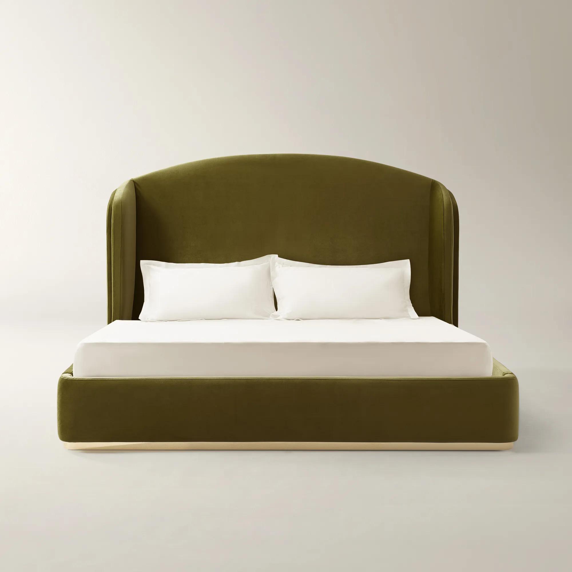 Glimmer Deep Olive Velvet Upholstered Platform Bed