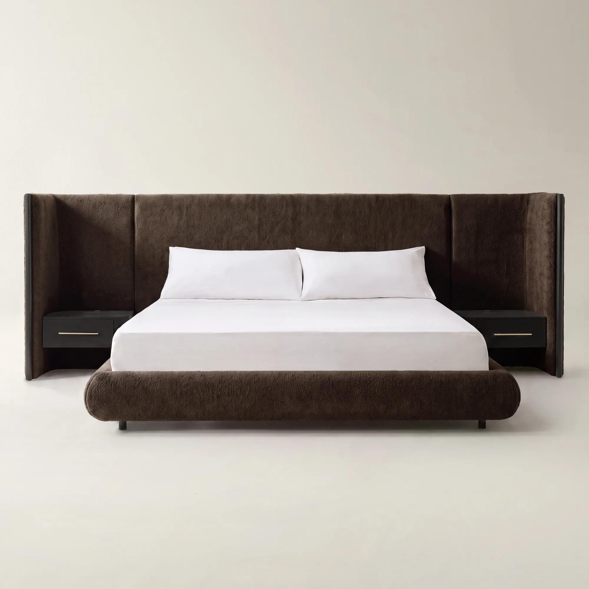 Sierra Dark Chocolate Chenille Upholstered King Bed With Nightstands | Z Gallerie