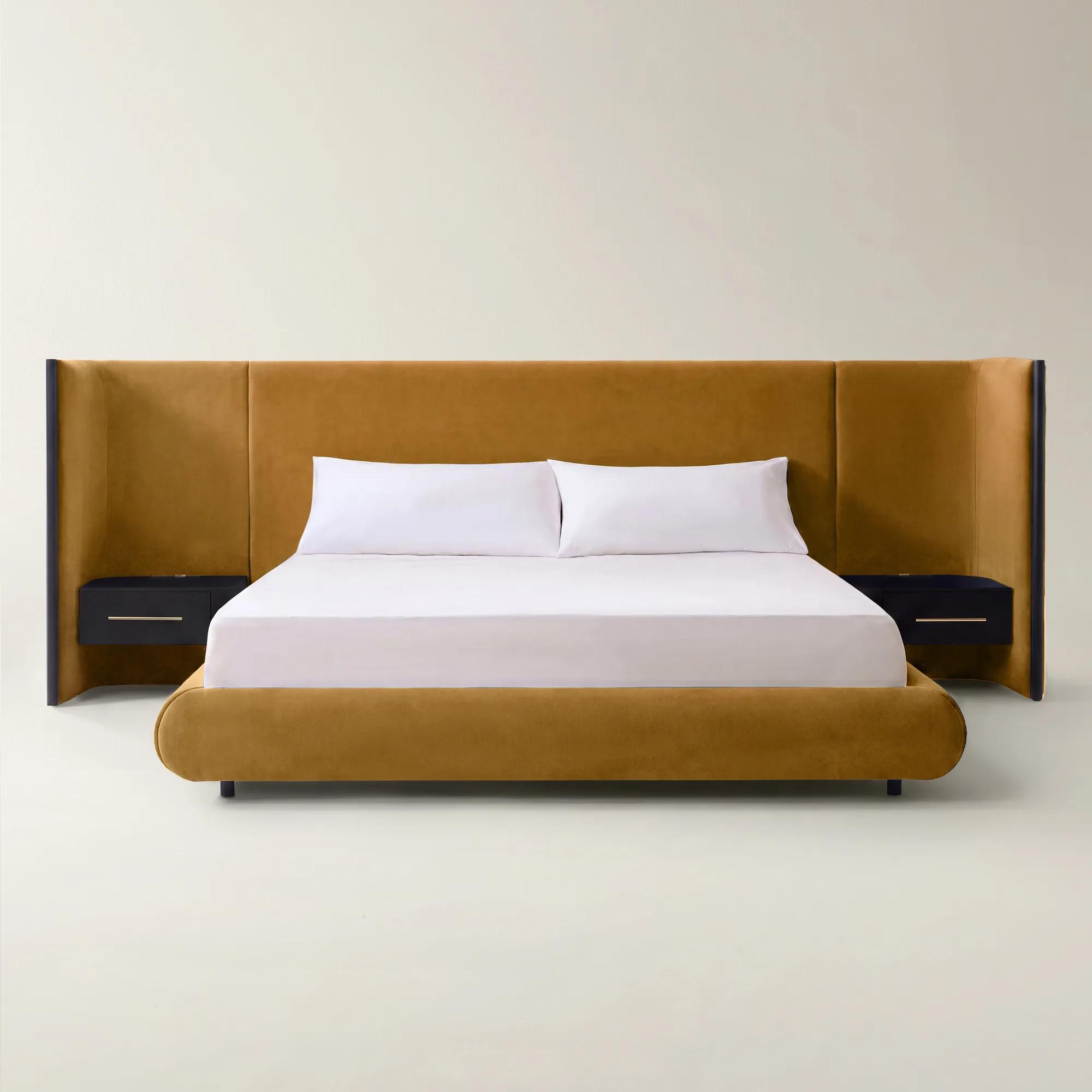 Sierra Roasted Pecan Velvet Upholstered King Platform Bed