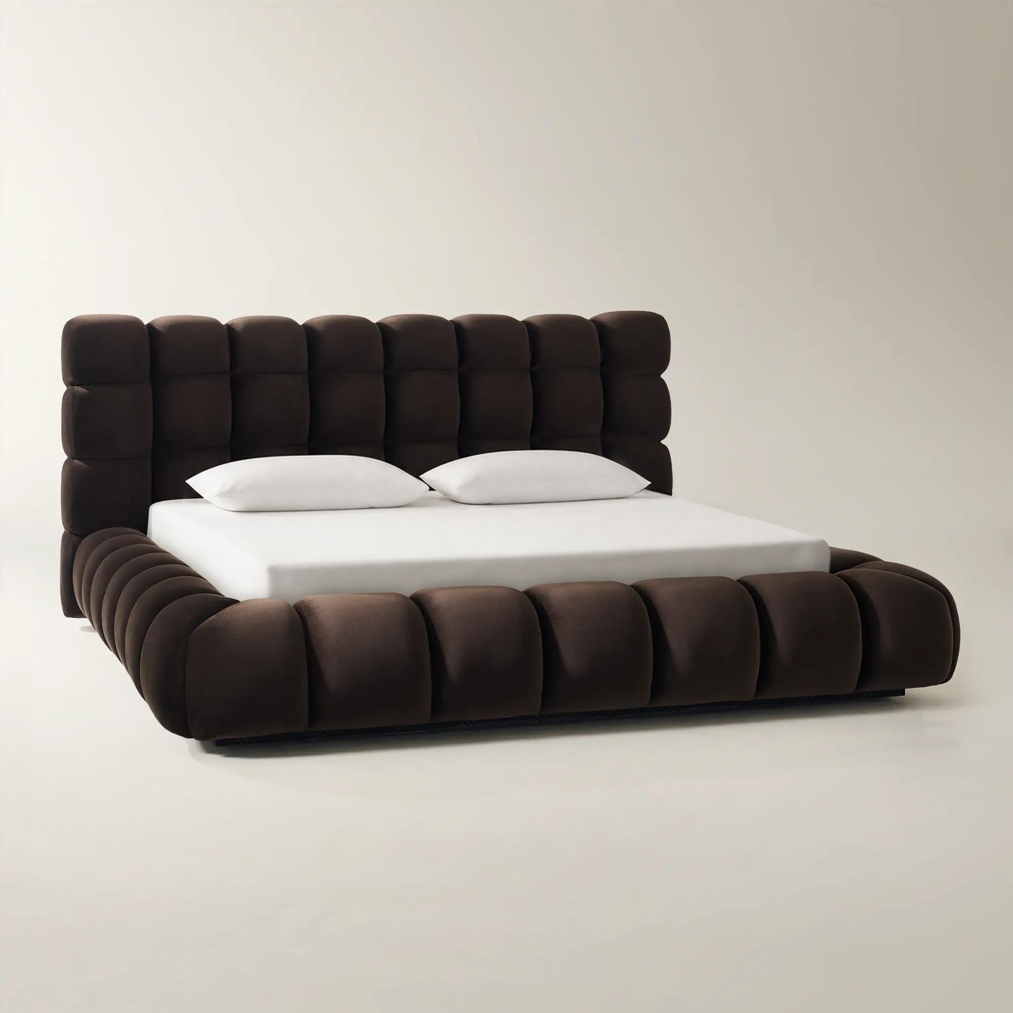 Paloma Tufted Dark Chocolate Velvet Upholstered King Platform Bed