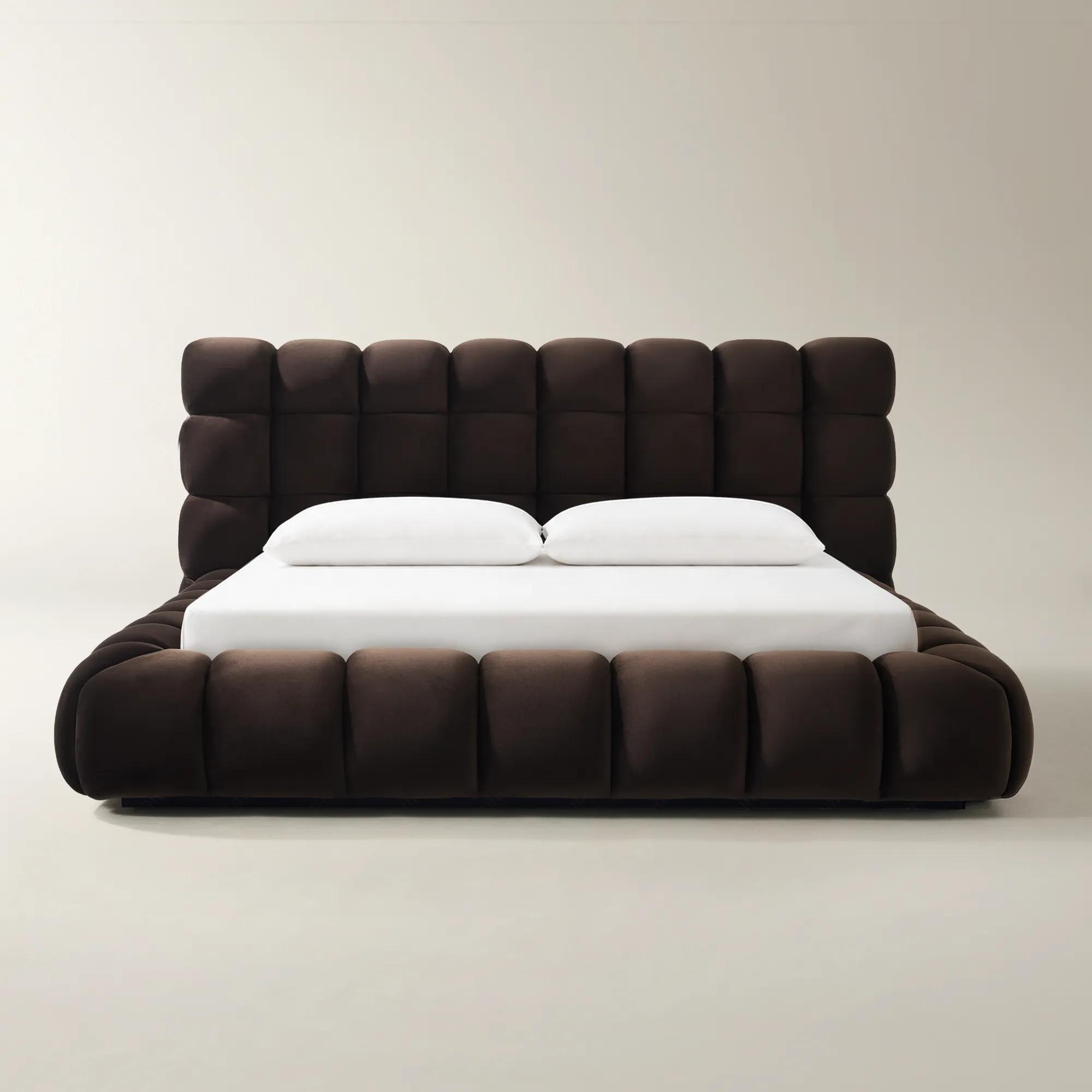 Paloma Tufted Dark Chocolate Velvet Upholstered King Platform Bed