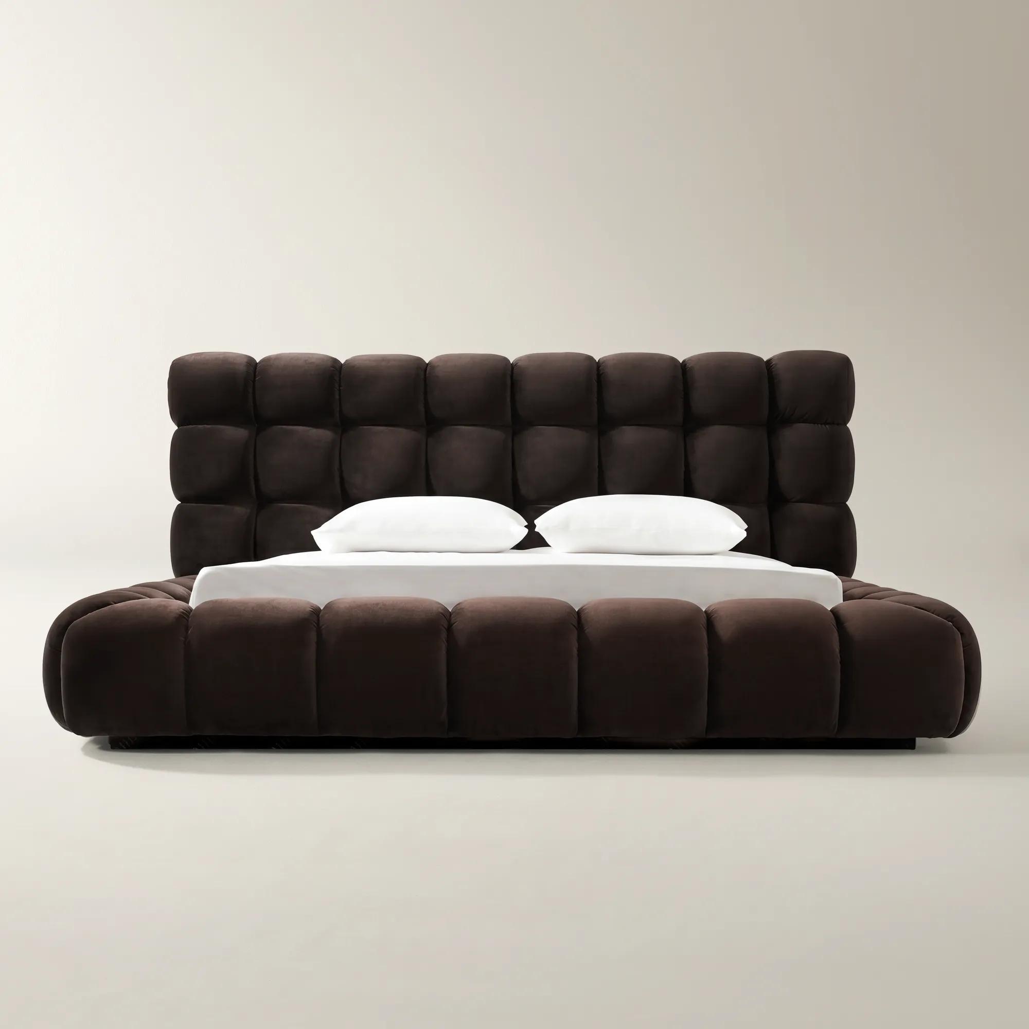 Paloma Tufted Dark Chocolate Velvet Upholstered Queen Platform Bed