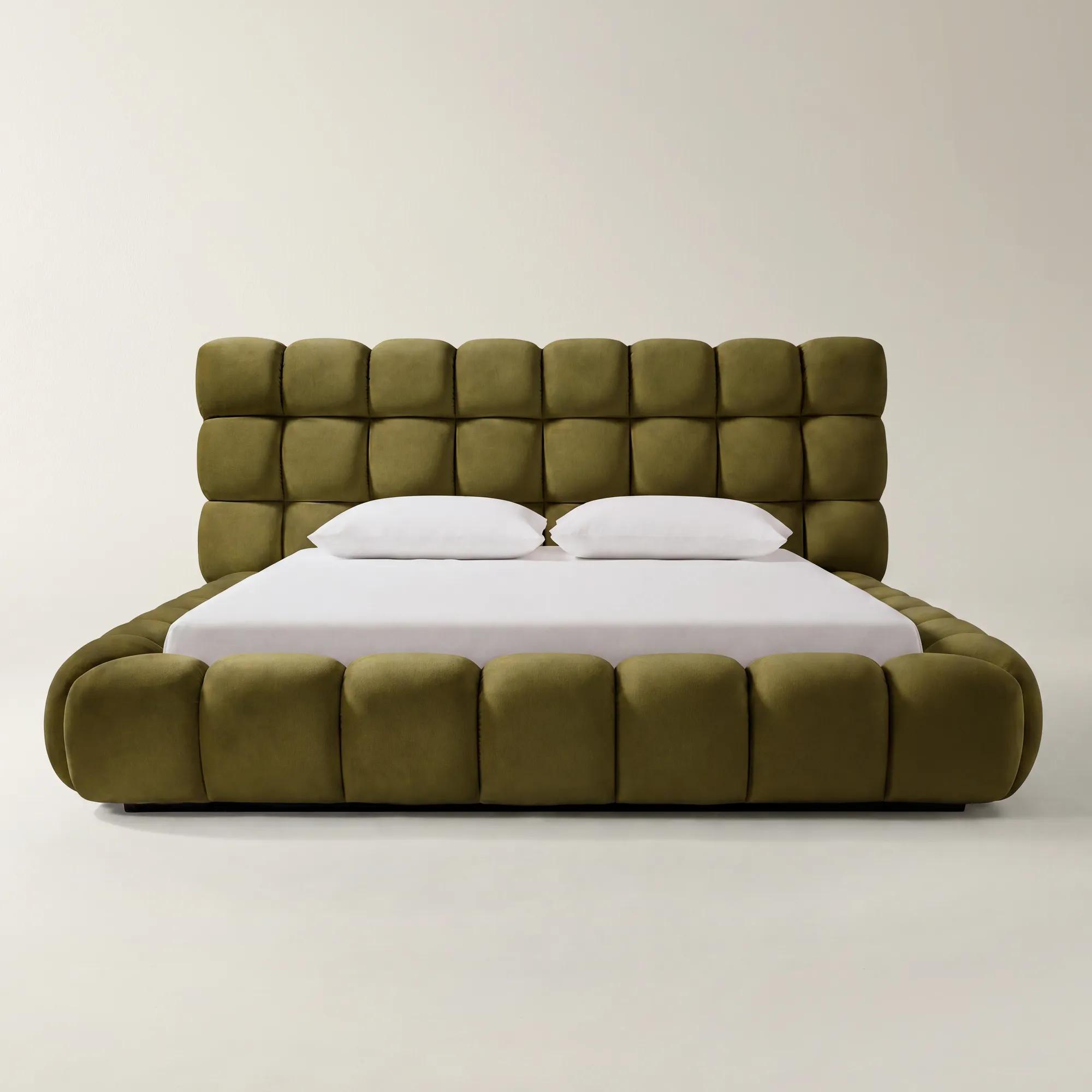 Paloma Tufted Deep Olive Velvet Upholstered Queen Platform Bed