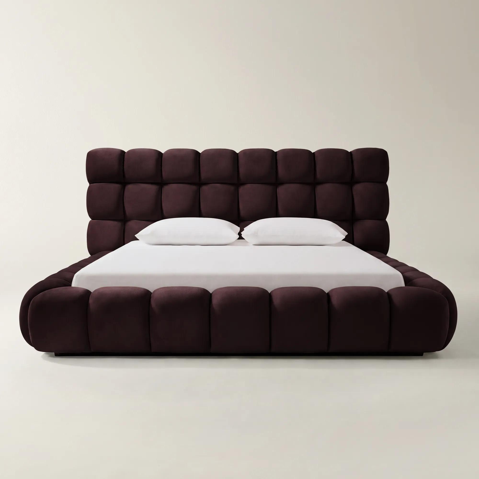 Paloma Tufted Fig Velvet Upholstered King Platform Bed