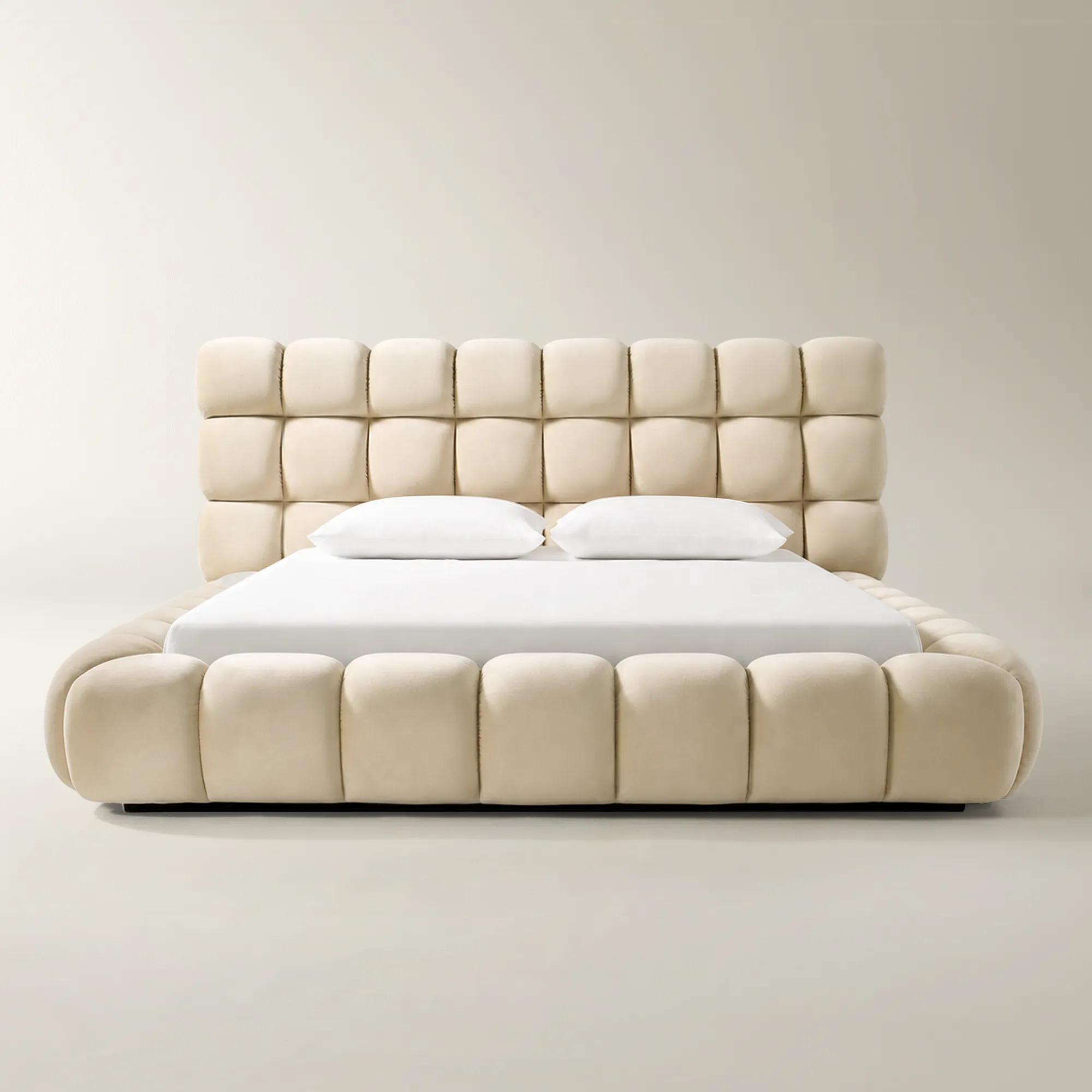 Paloma Tufted Oatmeal Velvet Upholstered Queen Platform Bed