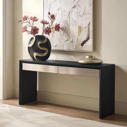 Glimmer Mirrored 2-Drawer Black Oak Console Table (62")